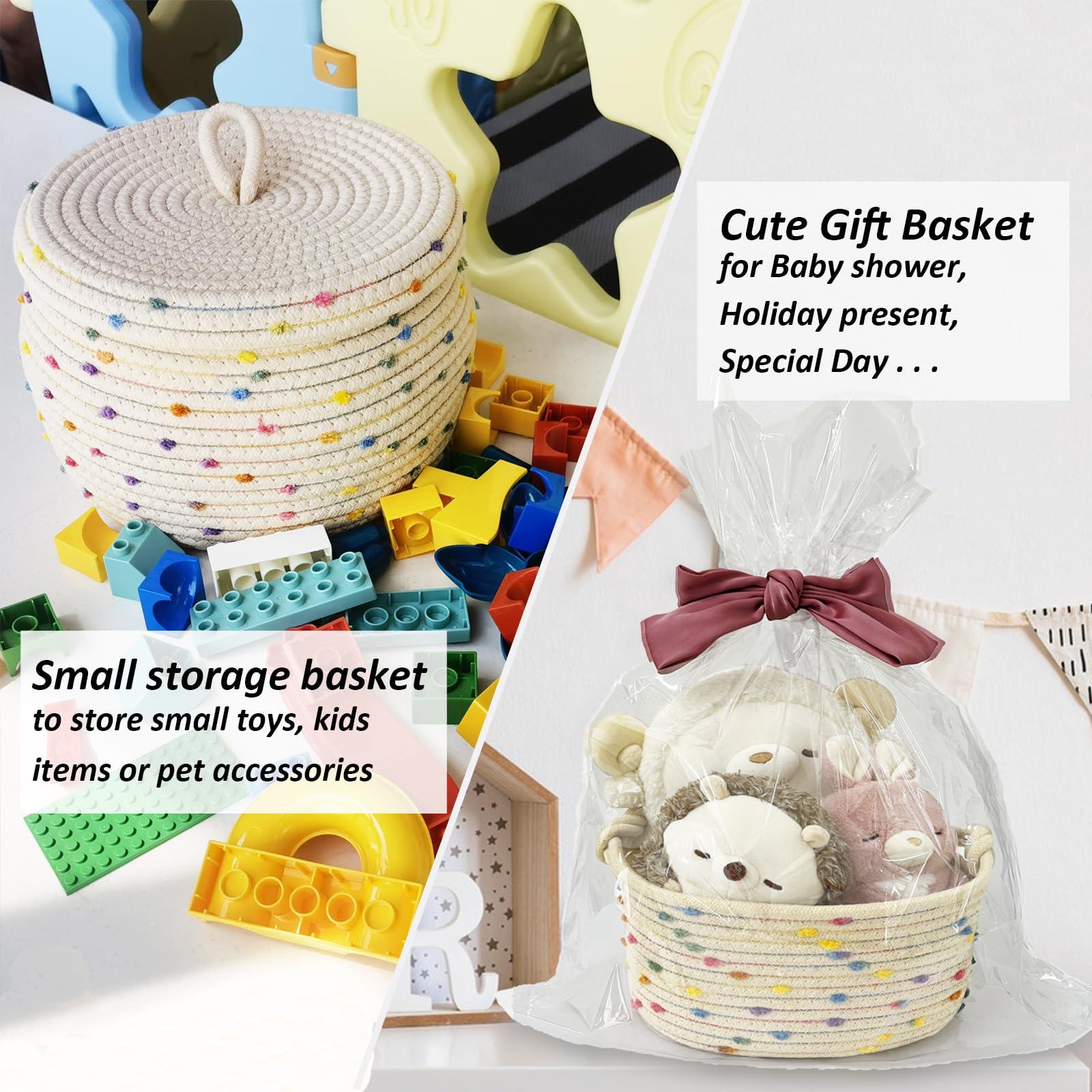 Esme L&H Esme L&H Small Woven Rope Storage Baskets for Organizing, Set of 3 Small Decorative Basket Organizer for Storage, Cute Rainbow Storage baskets, bins, Box for Baby nursery,Toys, Shelves, Closet...