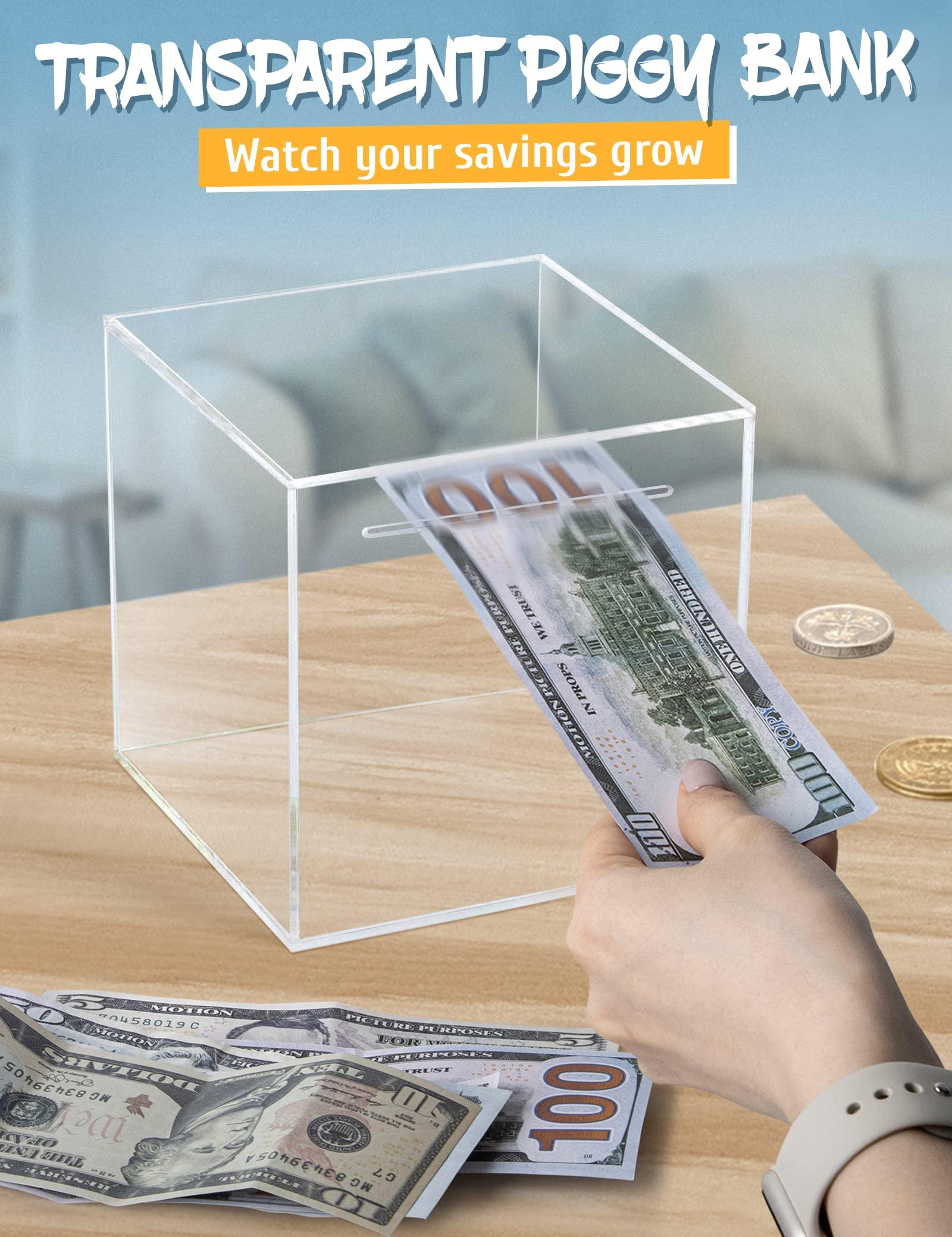 Kypeeka Kypeeka Clear Acrylic Piggy Bank for Adults Kids, Clear Money Saving Box Must Break to Open, Unopenable Piggy Bank for Cash Coins - 4.72\"
