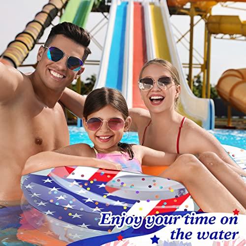 Wettarn Wettarn 4 Pcs 24 Inch Patriotic Inflatable Pool Float with Confetti USA Flag Swim Tube 4th of July Pool Tube Cool Pool Floaties Water Swimming Ring for Girls Boys Pool Toys Beach Lake Water Sports