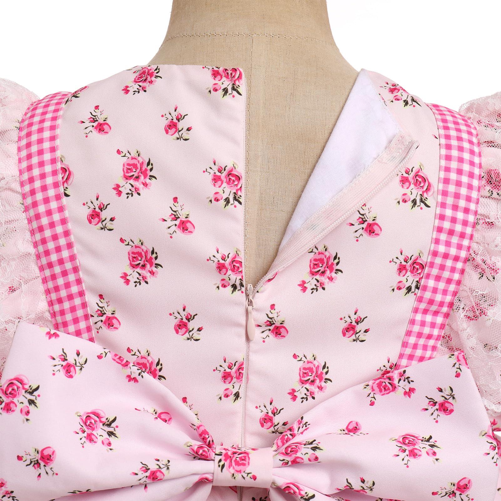 ABEWIP ABEWIP Traditional Mexican Dress for Girl Toddler Kids Cinco De Mayo Ruffle Tiered Dresses with Hair Clips Pink 18-24M