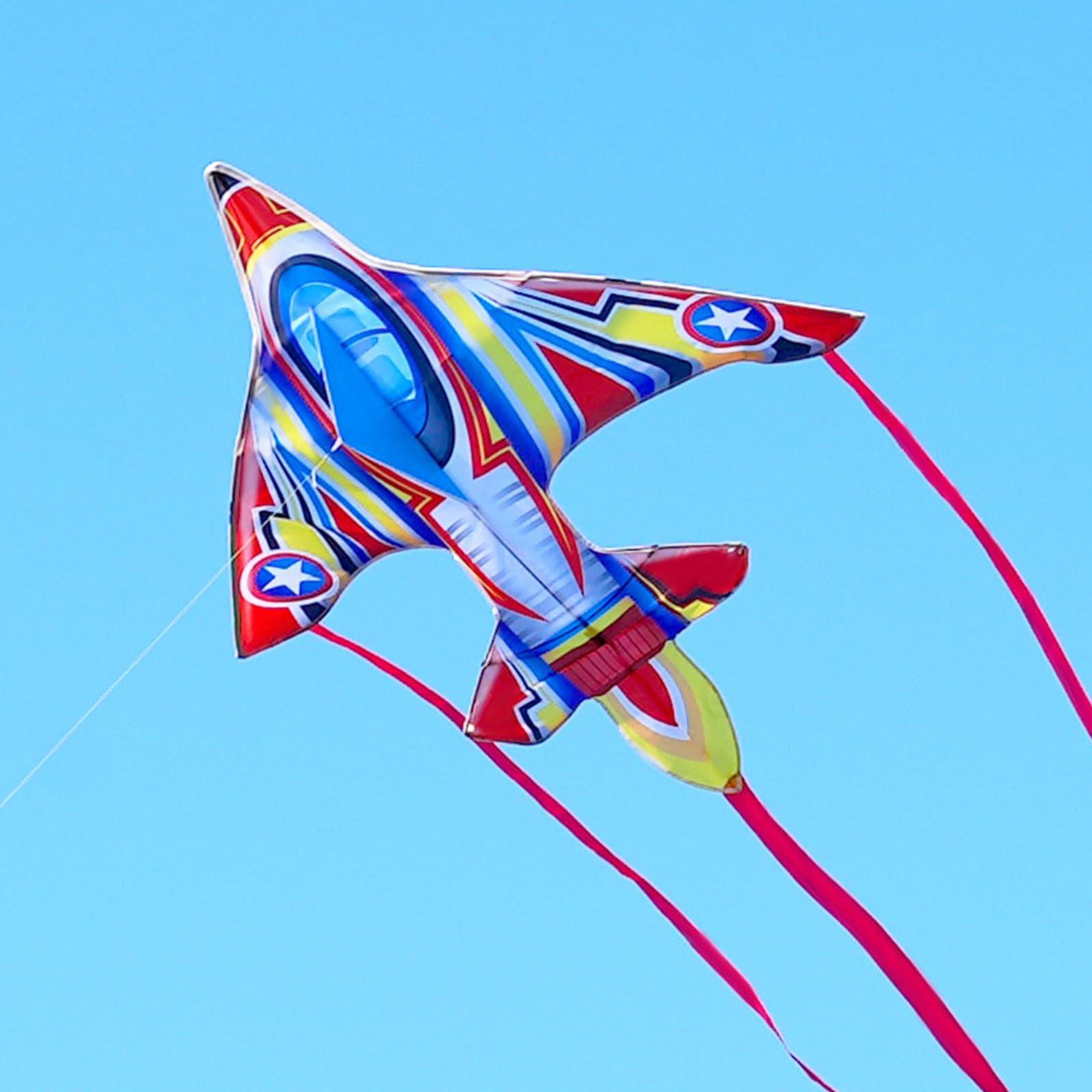 SGftre SGftre Kite Airplane Kite for Kids and Adults, Easy to Fly with Durable Fiberglass Frame, Outdoor Fun Sports Plane Kite with Handle and Line Good Flying (Fighter Plane-Red)