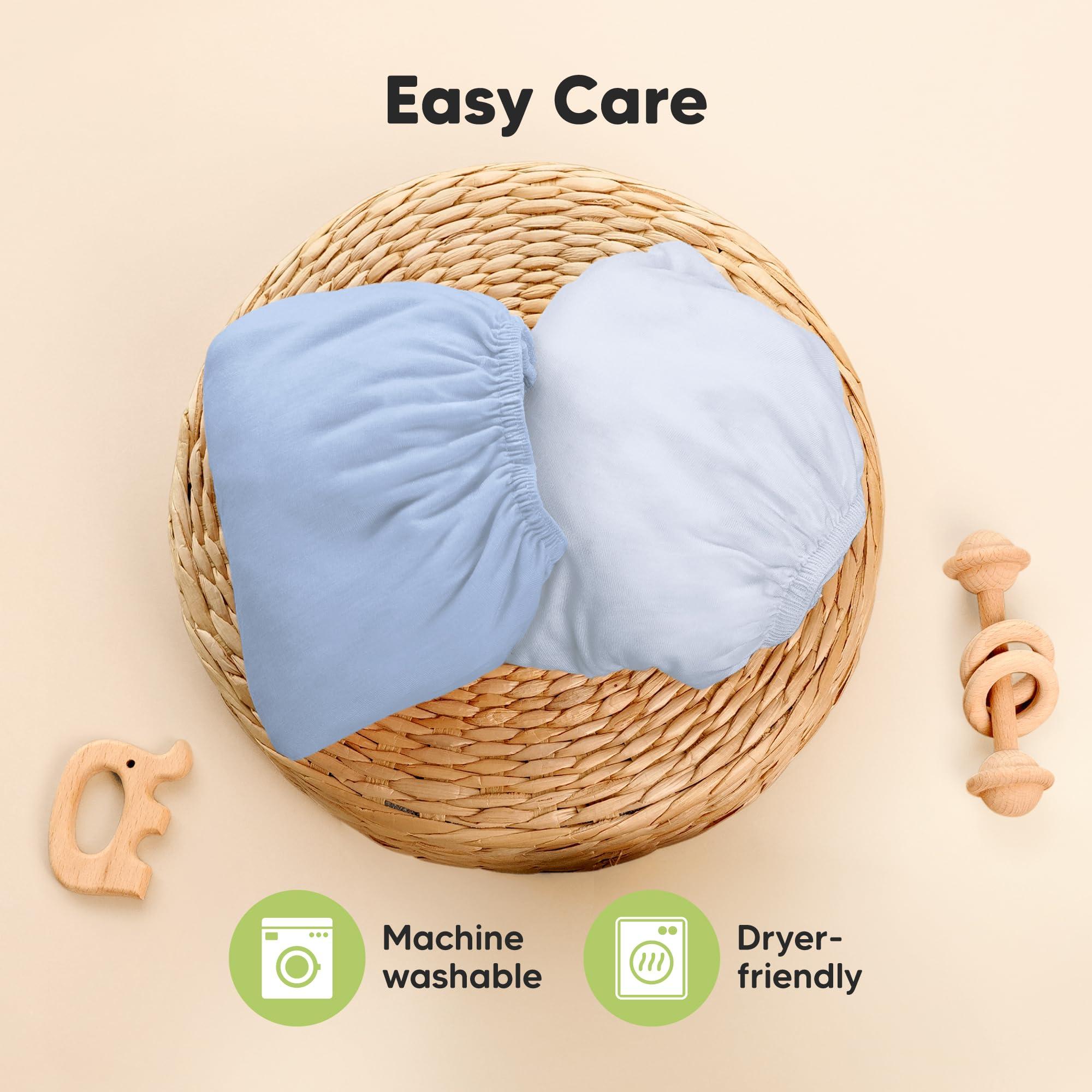 KeaBabies Pack and Play Sheets Fitted, 2-Pack Mini Crib Sheets - Pack N Play Sheets, Fitted Crib Sheet for Pack and Play Mattress, Playard Baby Crib Sheets, Crib Sheets Neutral for Boys, Girls (Blue Flax)