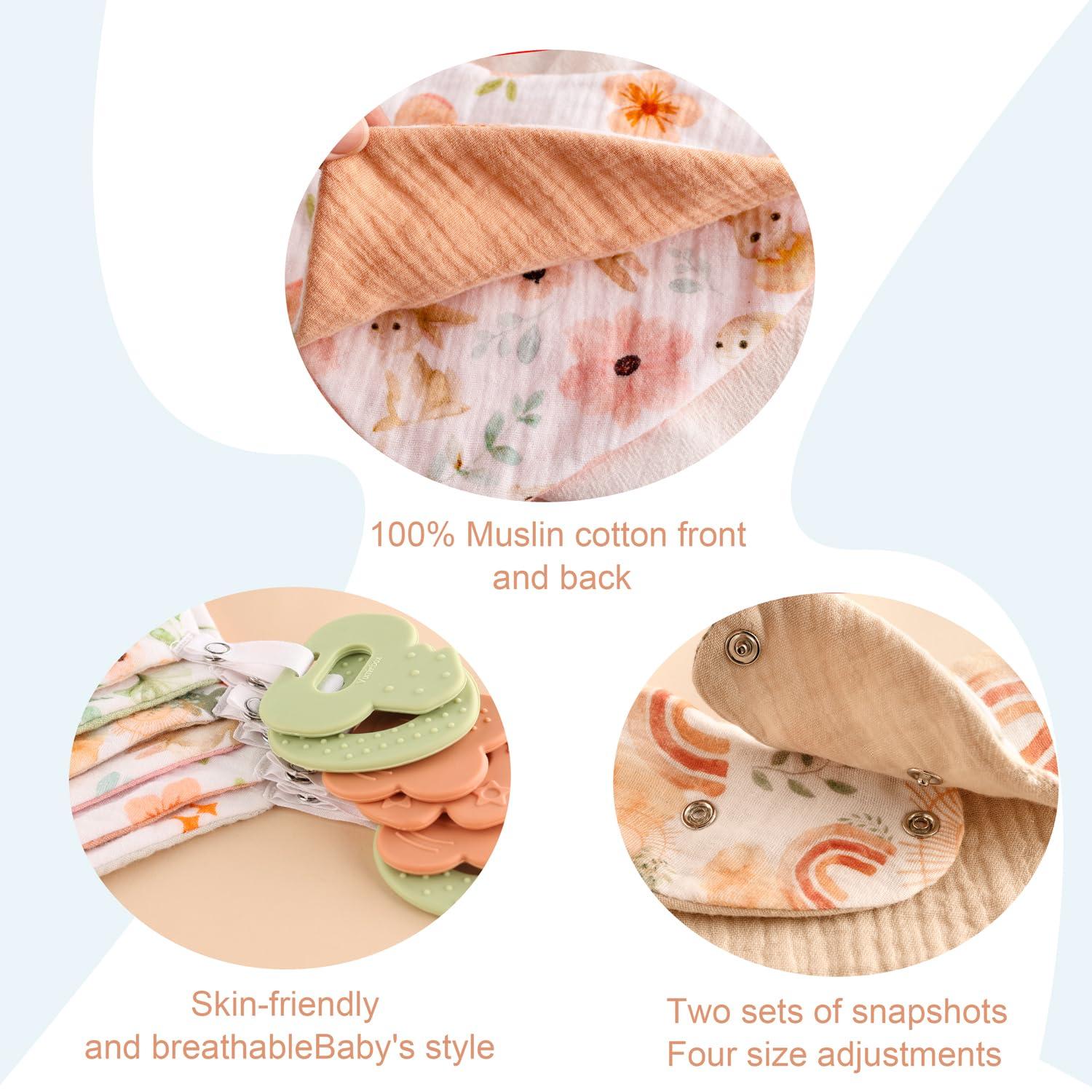 vuminbox vuminbox Muslin Baby Bibs Bandana Drool Bibs 6-Pack and Teething Toys 6-Pack Made with 100% Organic Cotton, Absorbent and Soft Pattern Girls