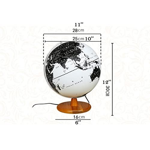 ZAJ ZAJ 10\'\' Black & White World Globe W/Metal Arc & Wooden Base 25cm Illuminated Globe of The World Build in LED Night Light for Office