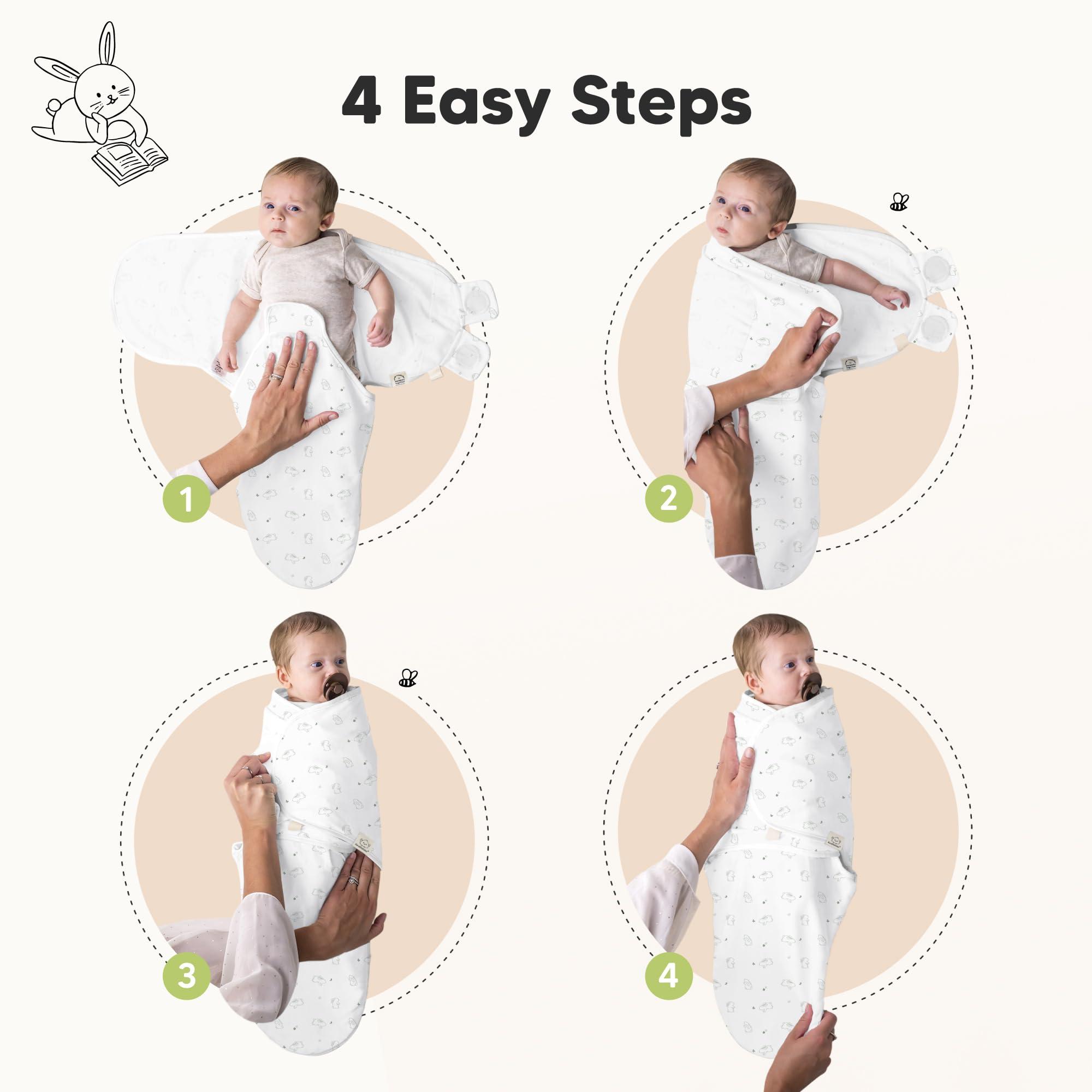 KeaBabies 3-Pack Organic Baby Swaddle Sleep Sacks - Newborn Swaddle Sack, Ergonomic Baby Swaddles 0-6 Months,Swaddles for Newborns, Baby Sleep Sack, Baby Swaddle Blanket Wrap,Baby Essentials(Bunnies, L)