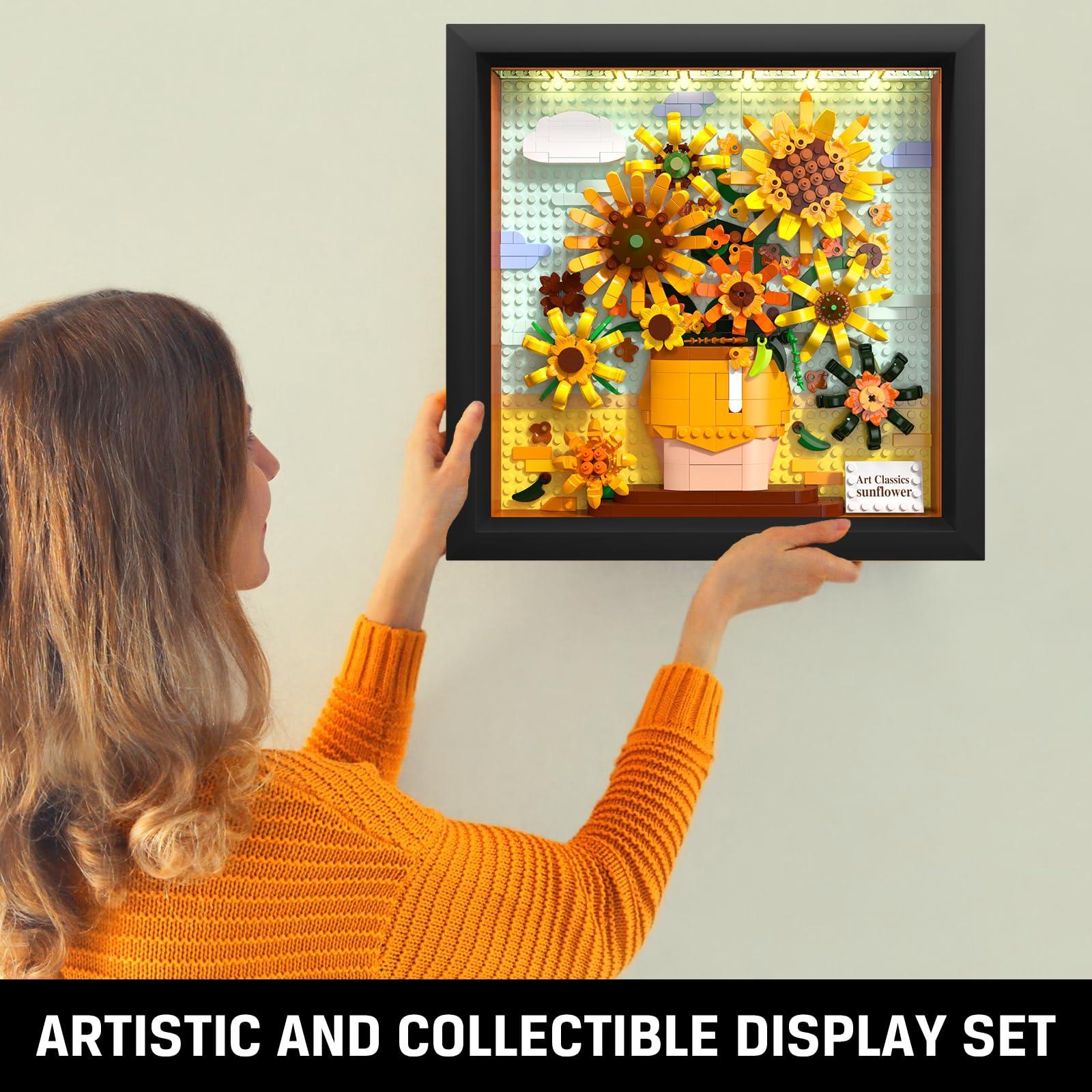 HOGOKIDS HOGOKIDS Flowers Sunflower Building Set with Lights - Vincent Van Gogh Painting Frame Artwork Mini Building Blocks Toy for Home Dcor Wall Art Architecture Sets for Adults Teens - 807PCS
