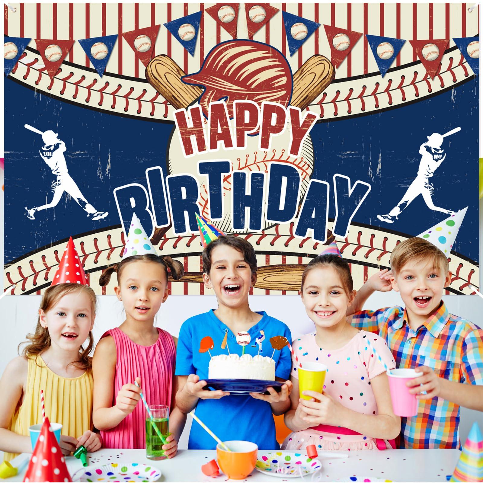 RUMIA Vintage Baseball Party Decorations - Happy Birthday Banner for Boys, Kids, Teens - Large Retro Sport Themed Party Supplies for Birthday, Anniversary Decor