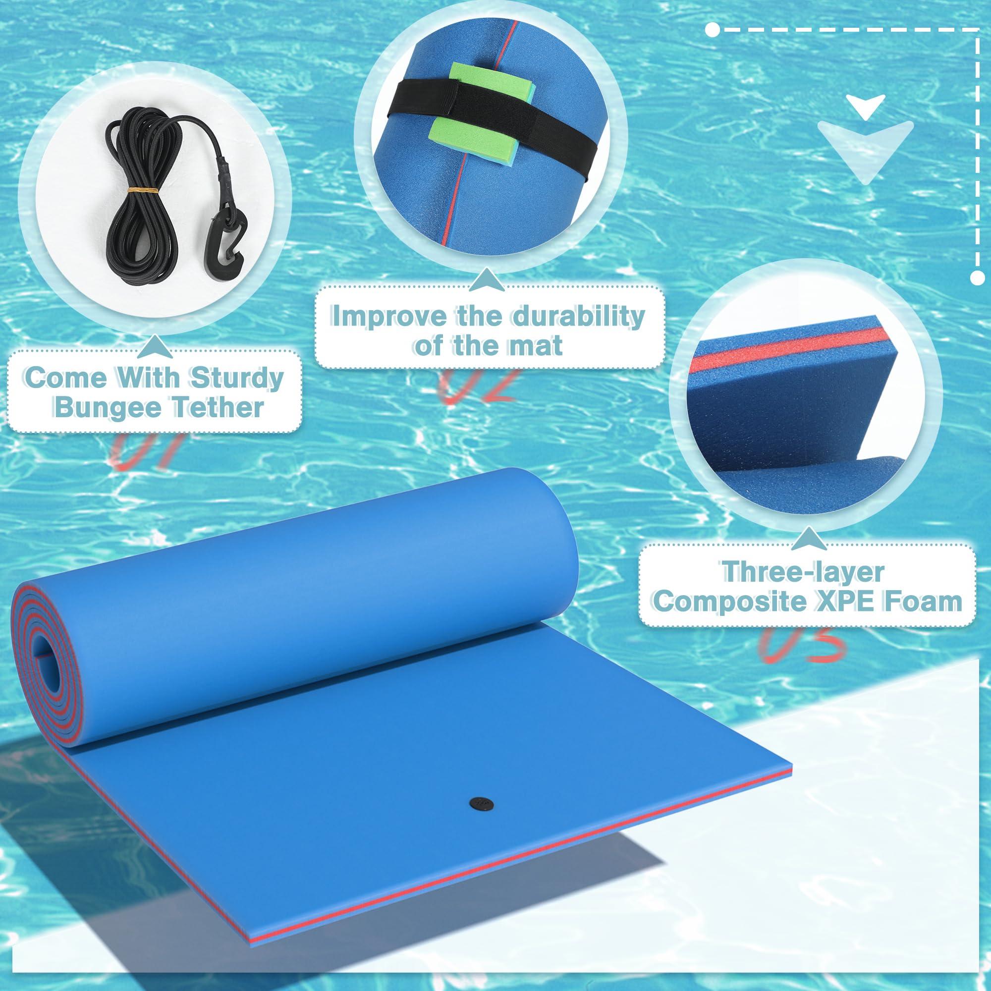 OUTROAD OUTDOOR CAMPING GARDEN PATIO Outroad 6FT Floating Water Pad Mat, 3 Layers XPE Foam Lily Pad for Beach, Ocean, Lake, Roll-Up Floating Island for Water Recreation and Relaxing, Blue