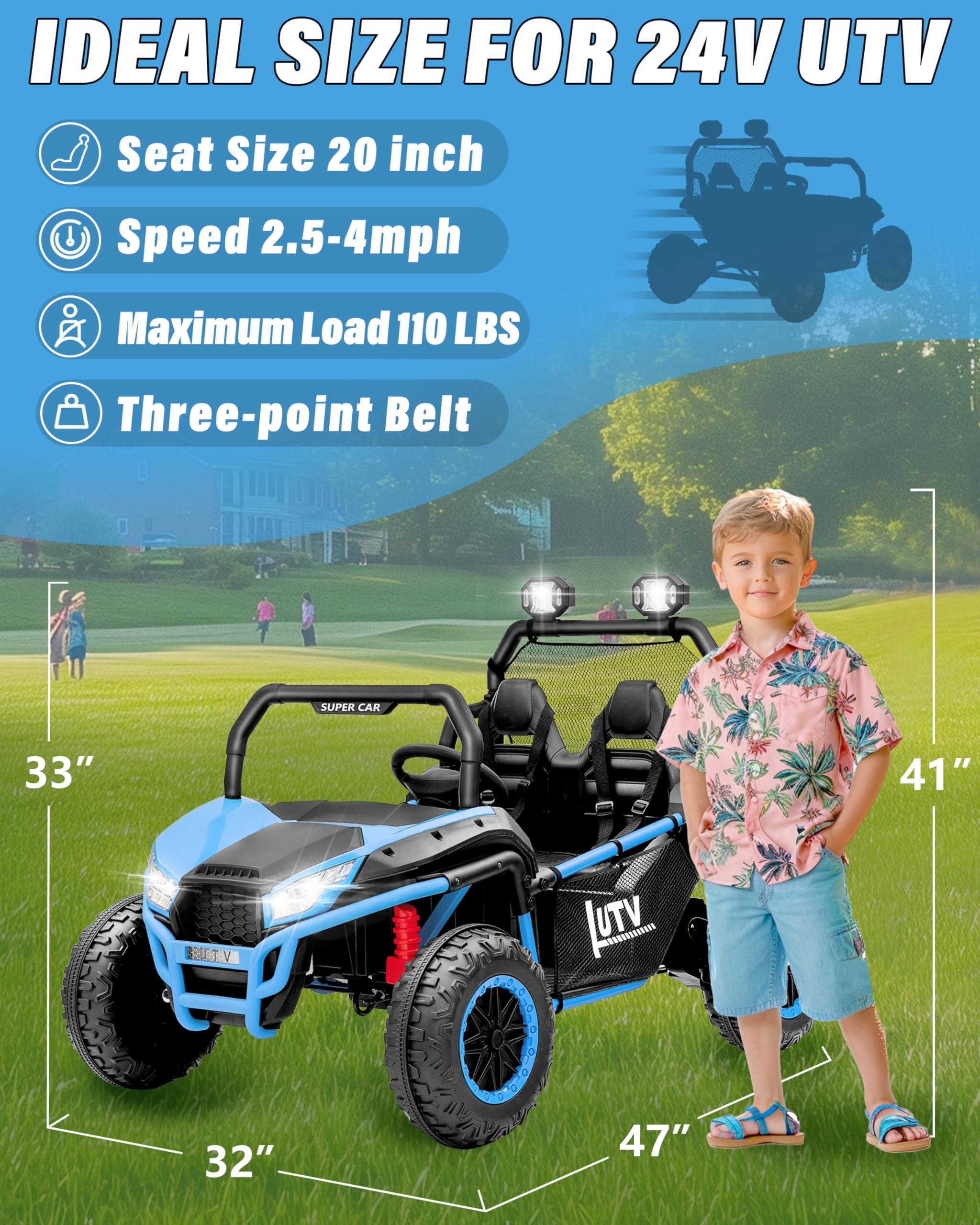 Qodia 24V Ride on Toys for Big Kids, 2 Seater Ride on Car with Remote, 4WD Power Electric Vehicles Battery Powered Cars to Drive, Ride on UTV for Boy Girls, 20 in 2 Seater, EVA Tire, Music Player, Blue