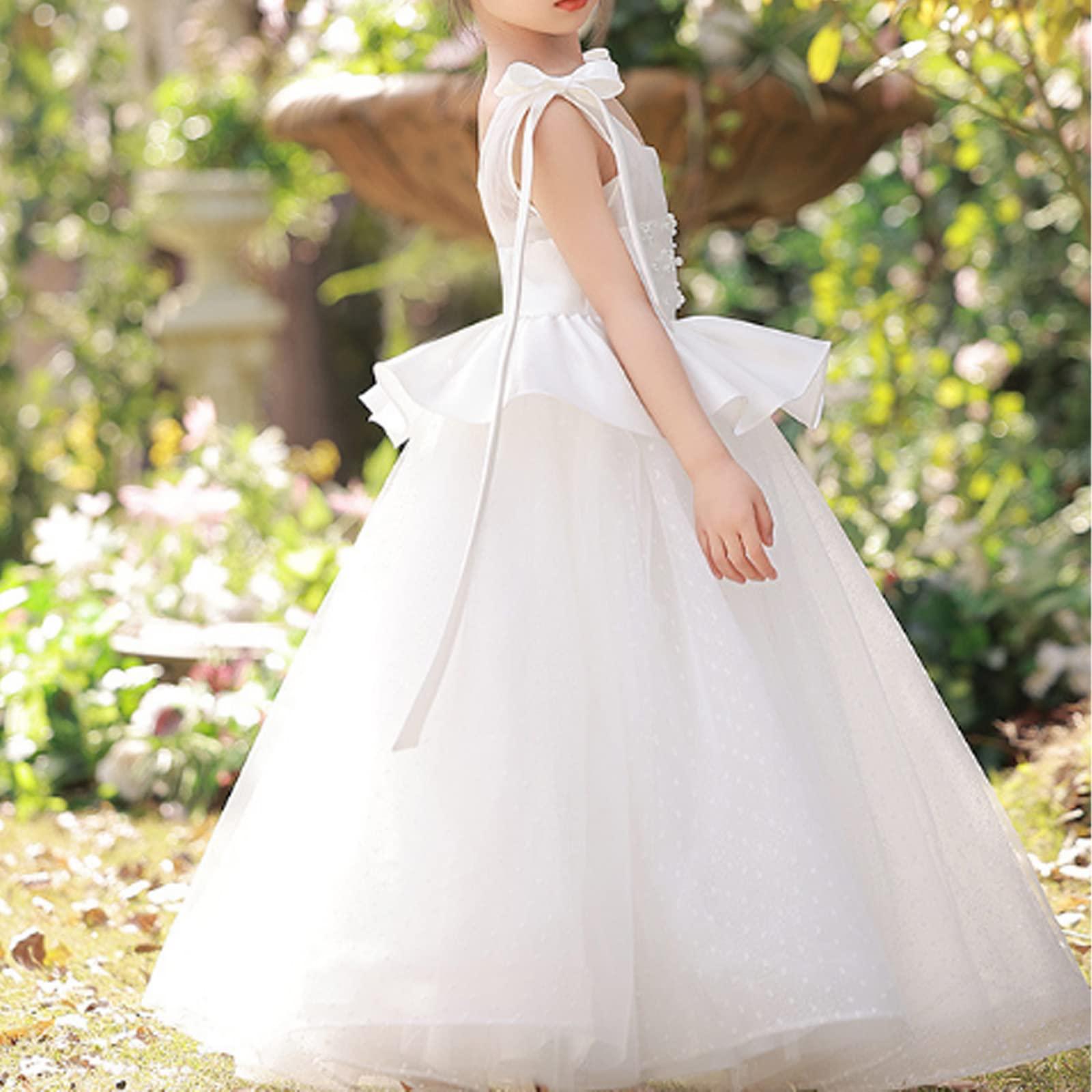 SHUORUI SHUORUI Girls Pageant Princess Dresses Party Prom Gown Soft Multi-Layer Tutu Design Elegant Girls Princess Party Dress,White,100cm