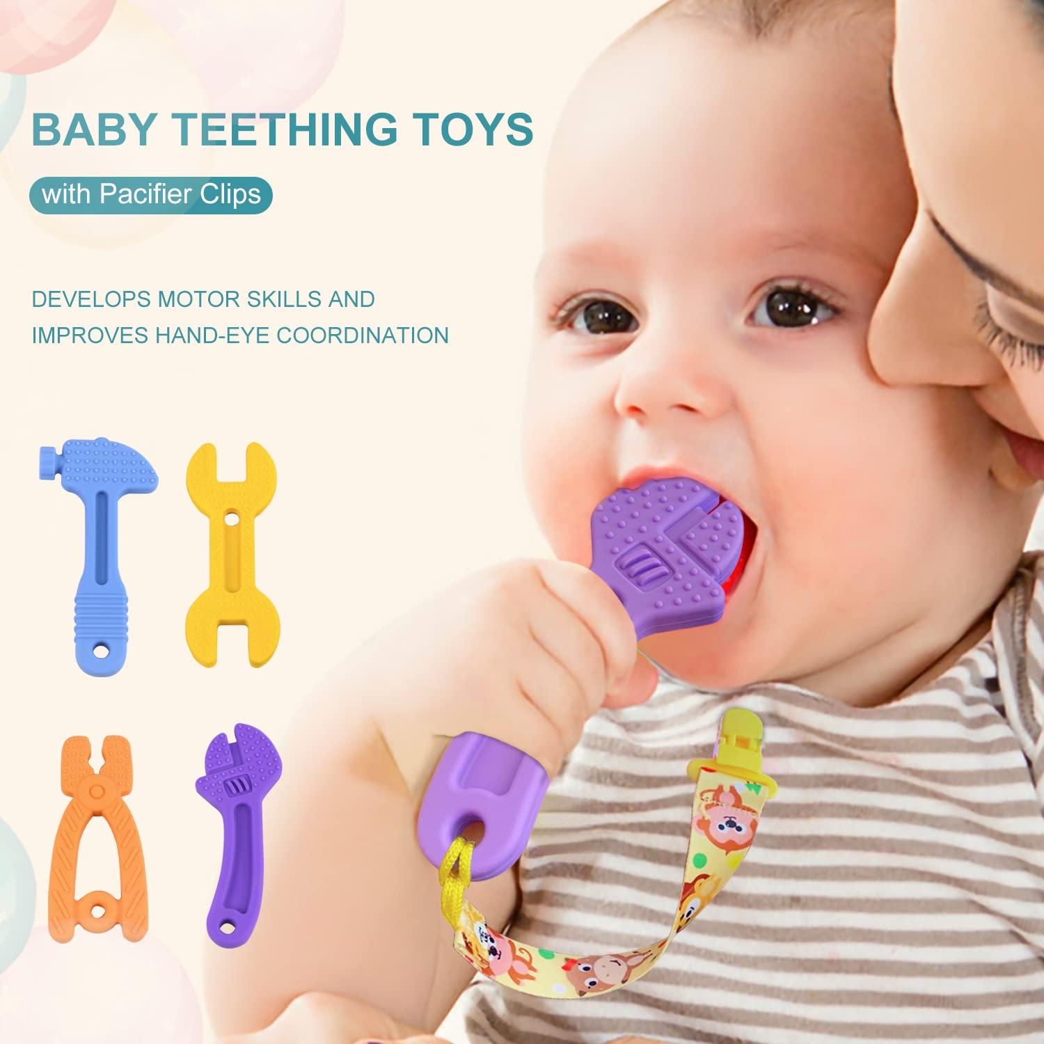 SJDSND Teething Toys for Babies 3-6 Months 6-12 Months, Baby Teething Toys, Silicone Baby Teether Toys, Baby Chew Toys, Molar Teether, Hammer Wrench Spanner Pliers Shape Teething Toys for Boys Girls
