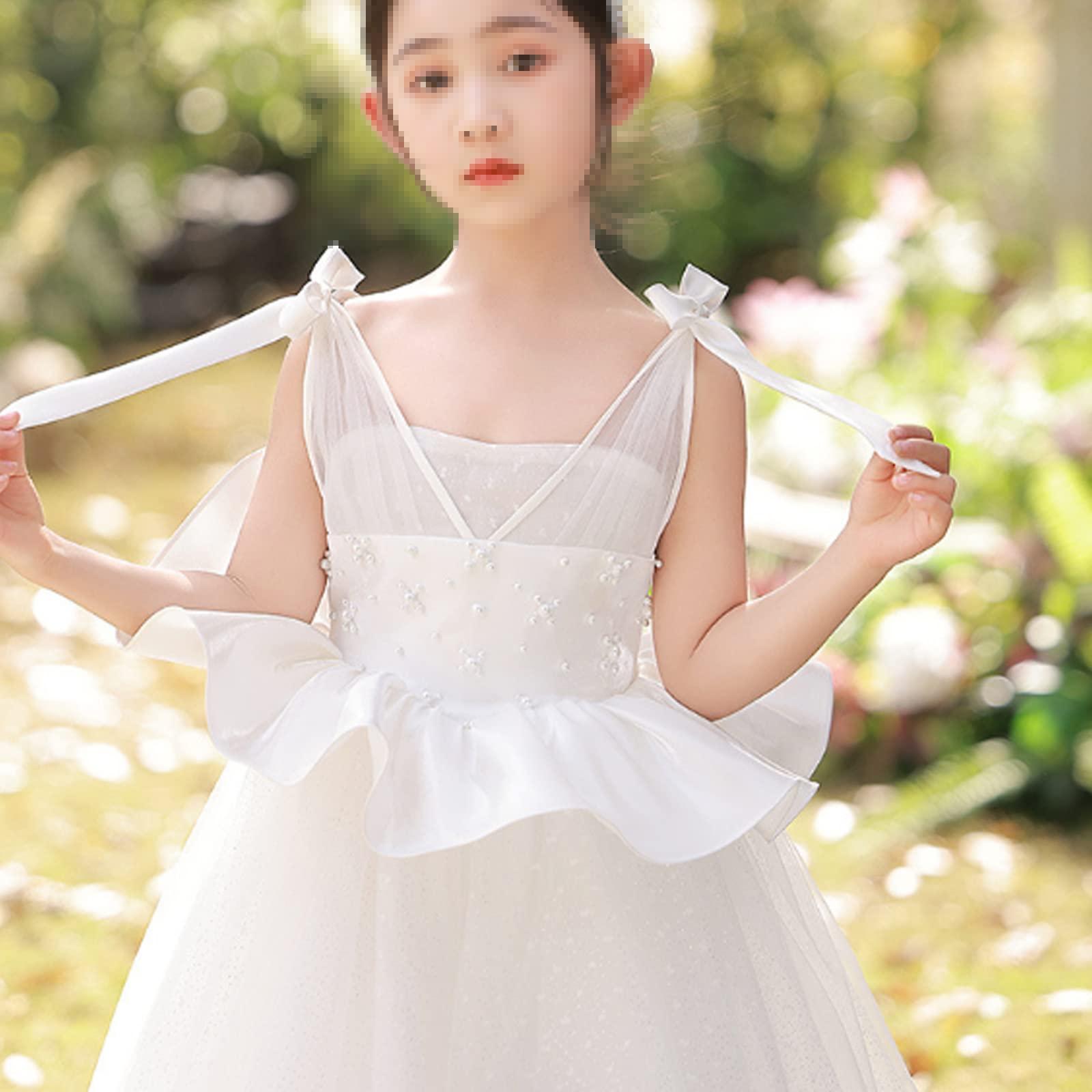 SHUORUI SHUORUI Girls Pageant Princess Dresses Party Prom Gown Soft Multi-Layer Tutu Design Elegant Girls Princess Party Dress,White,100cm