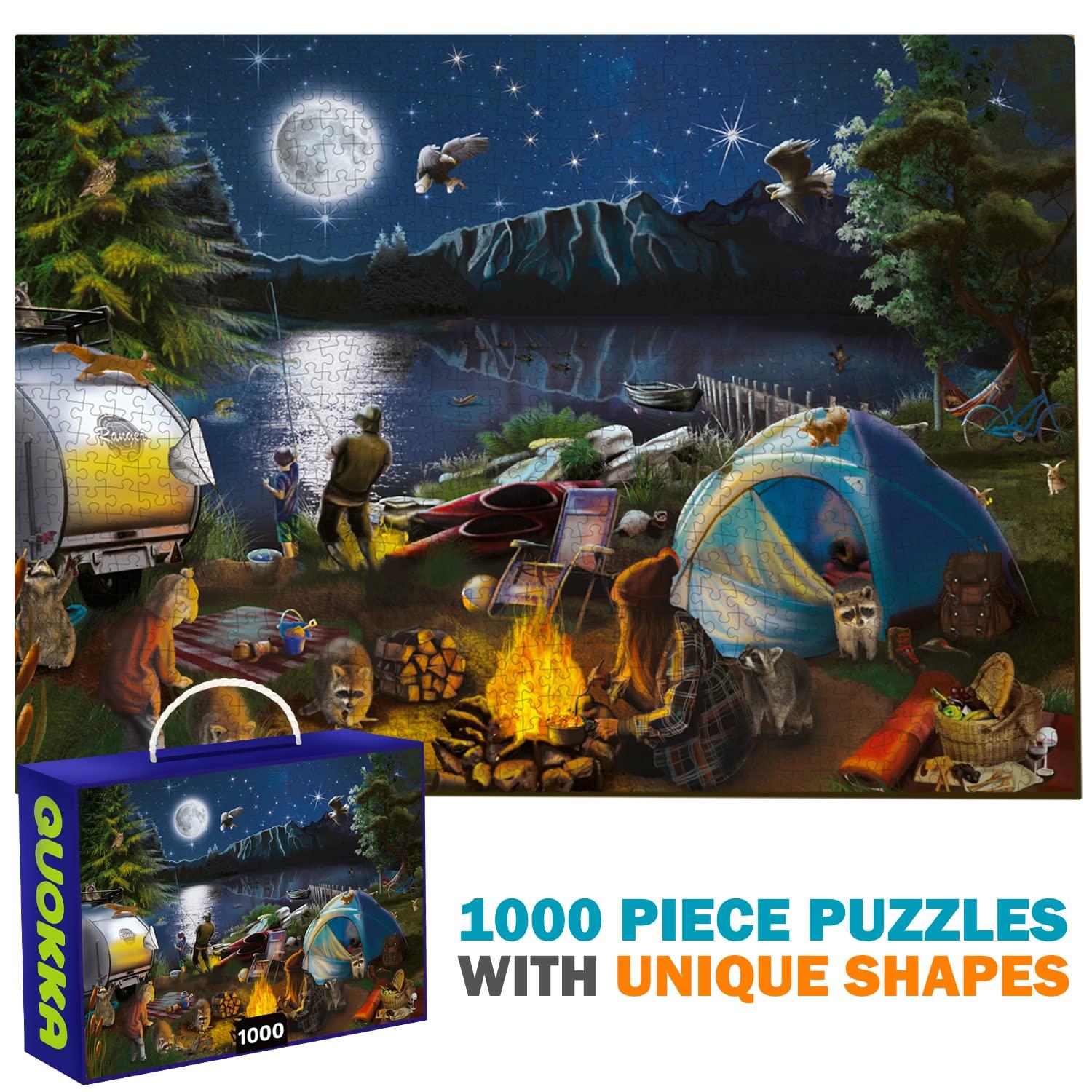 QUOKKA QUOKKA Puzzles for Adults 1000 Pieces and Up - 3 Pack of 1000 Piece Puzzles for Kids Ages 8-10-12 - Enjoy Market, Lighthouse and Camping Designs for Women and Men