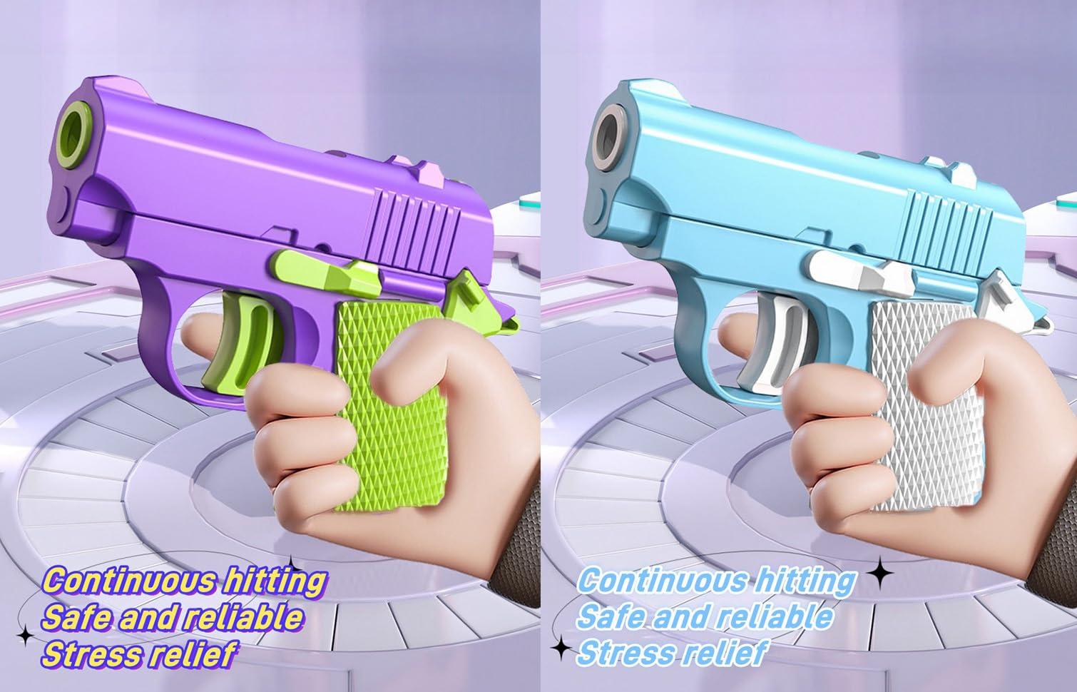 HELOBELA Fidget Toy Gun for ADHD & Anxiety, Mini Stress Relief Fidget Pistols for Kids & Adults, 2-Pack Realistic Fake Gun Fidget Toys, Quiet 1911 3D Printed Slider Gun Gift (Blue&Purple)