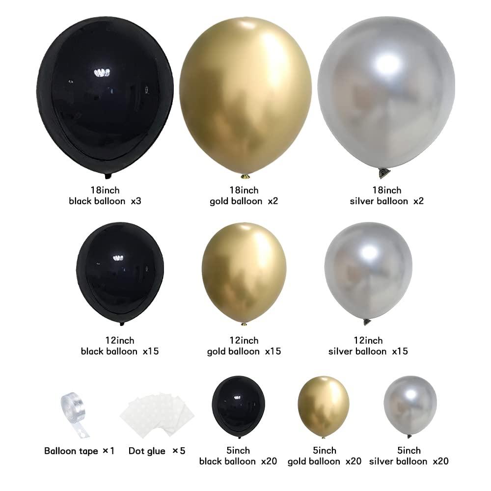 JXBANANA Black Gold Balloon Garland, Black Gold Silver Balloon Arch Kit for Fathers Day Graduation Birthday Party