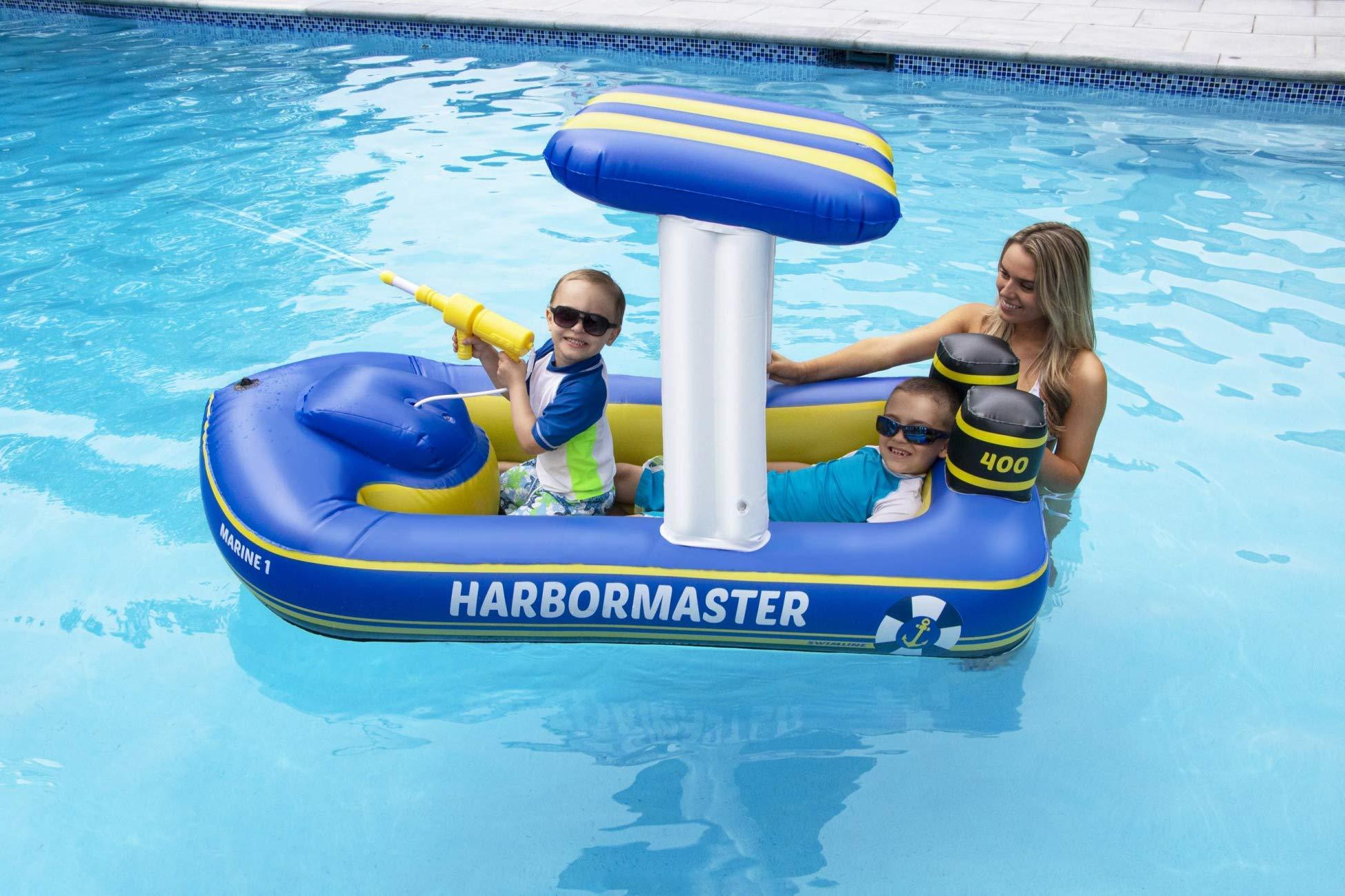 Swimline SWIMLINE ORIGINAL Harbor Master Inflatable Patrol Boat Pool Float Ride On With Fun Constant Flow Water Squirter For Kids Cool Retro Style For Beach Ocean Pool Lake Extra Thick Large Floatie