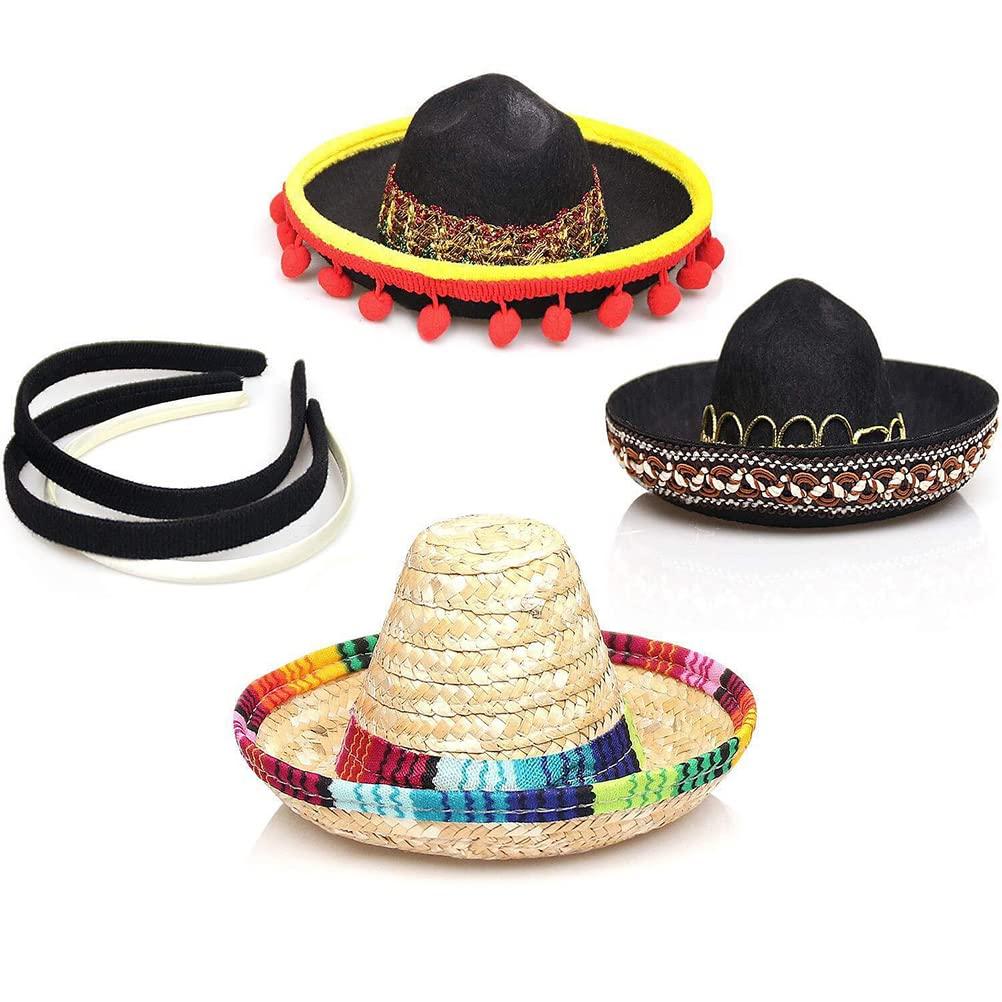 zuoshini Cinco de Mayo Fiesta Sombrero Mexican Party Decorations, 3 Pieces Sombrero Hats Mini Mexican Party Hat with Headband for Kids Boys Girls Adults