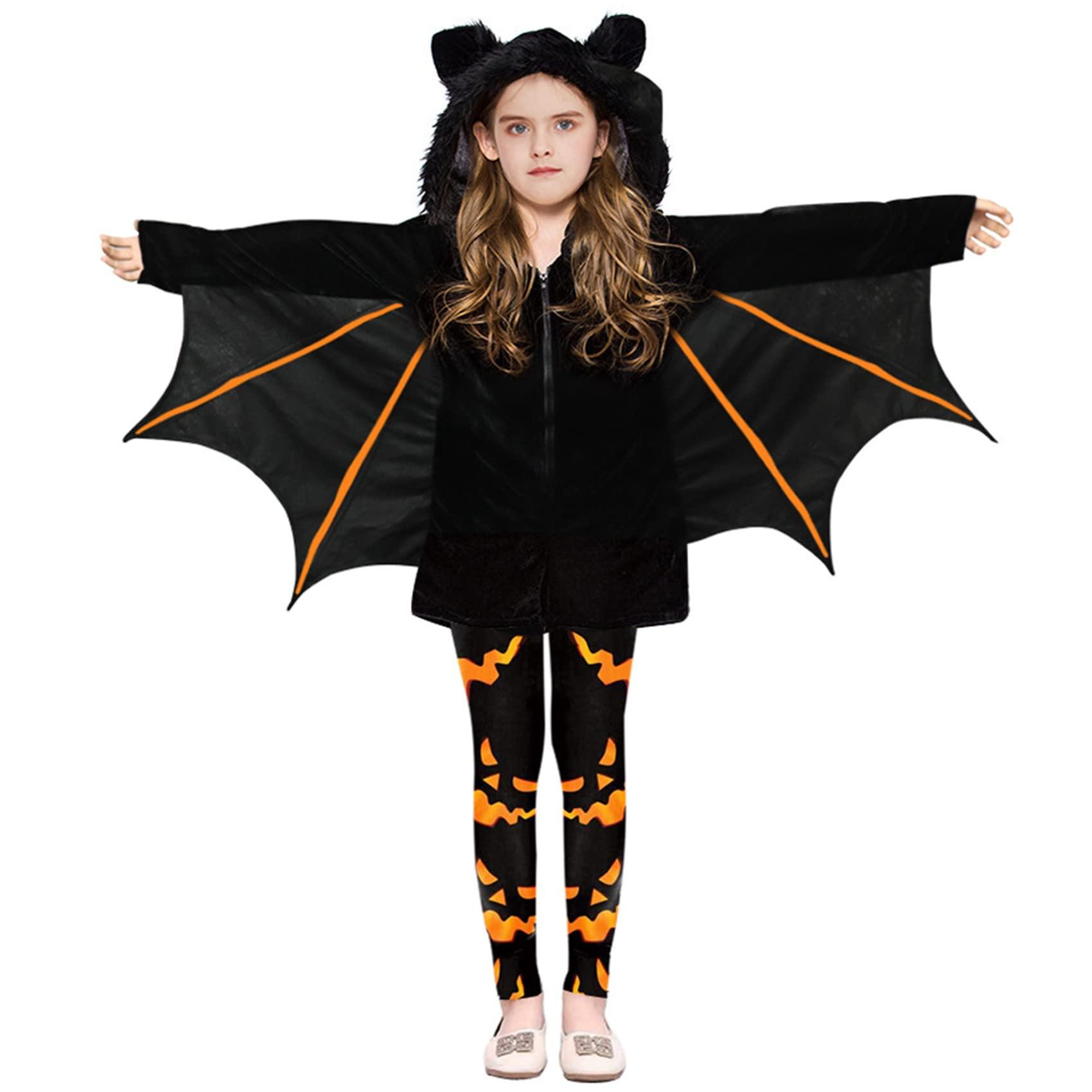 Ryshman Ryshman Kids Halloween Costume Bat Pumpkin Skeleton Cloak Hooded Holiday Party Stage Performnace Tights Masquerade Dress Up Costumes (Pumpkin, 110)