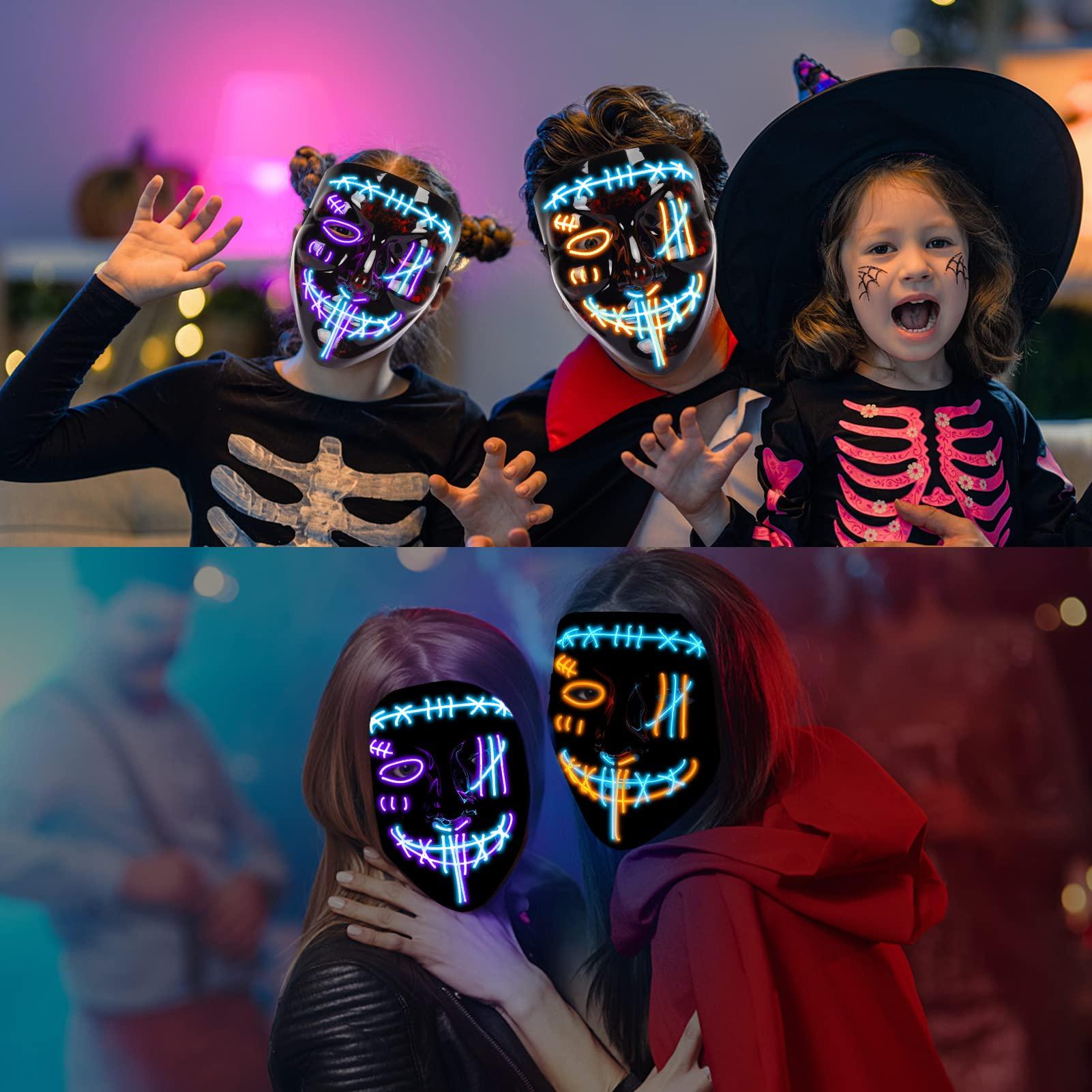 Tackview 2PACK Halloween Led Mask Light Up Scary Mask Purge Mask with 3 Lighting Modes for Halloween Cosplay Costume