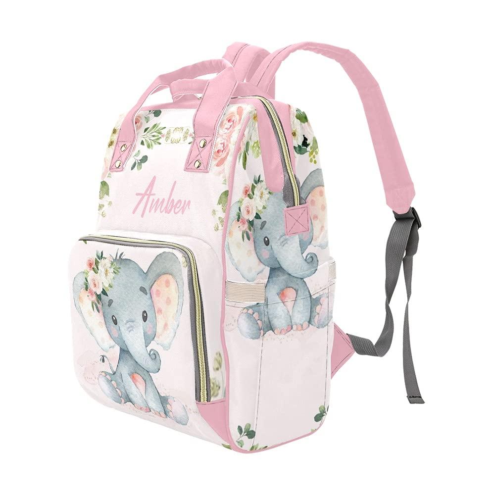 XOZOTY Pink Elephant Diaper Bags Backpack Personalized Baby Bag Nursing Nappy Bag Travel Tote Bag Gifts