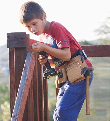 Real Leather Kids Tool Belt for Kids Woodworking Children Carpentry Carpenter Tool Apron for Boys and Girls Young Builders Gift Fits Waist Size 21 to 28 inches image-6