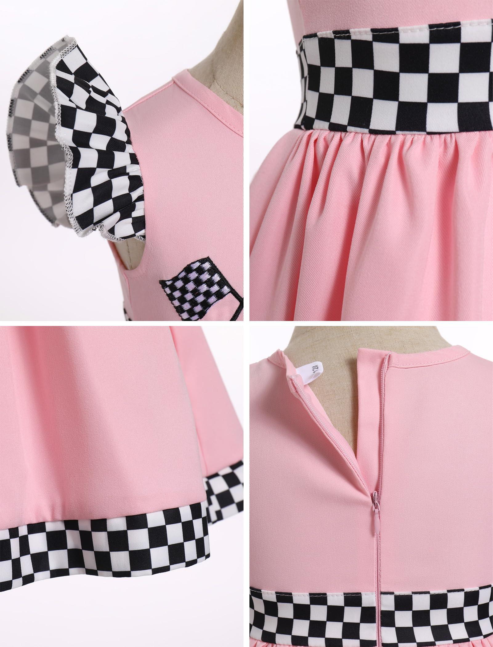 IMEKIS IMEKIS Baby Race Car Driver Costume: Toddler Race Track Costume 2nd Birthday Outfit Girl Baby Halloween Racecar Driver Suit 2 Year Old Smash Cake Photoshoot Dress Pink 2 18-24 Months