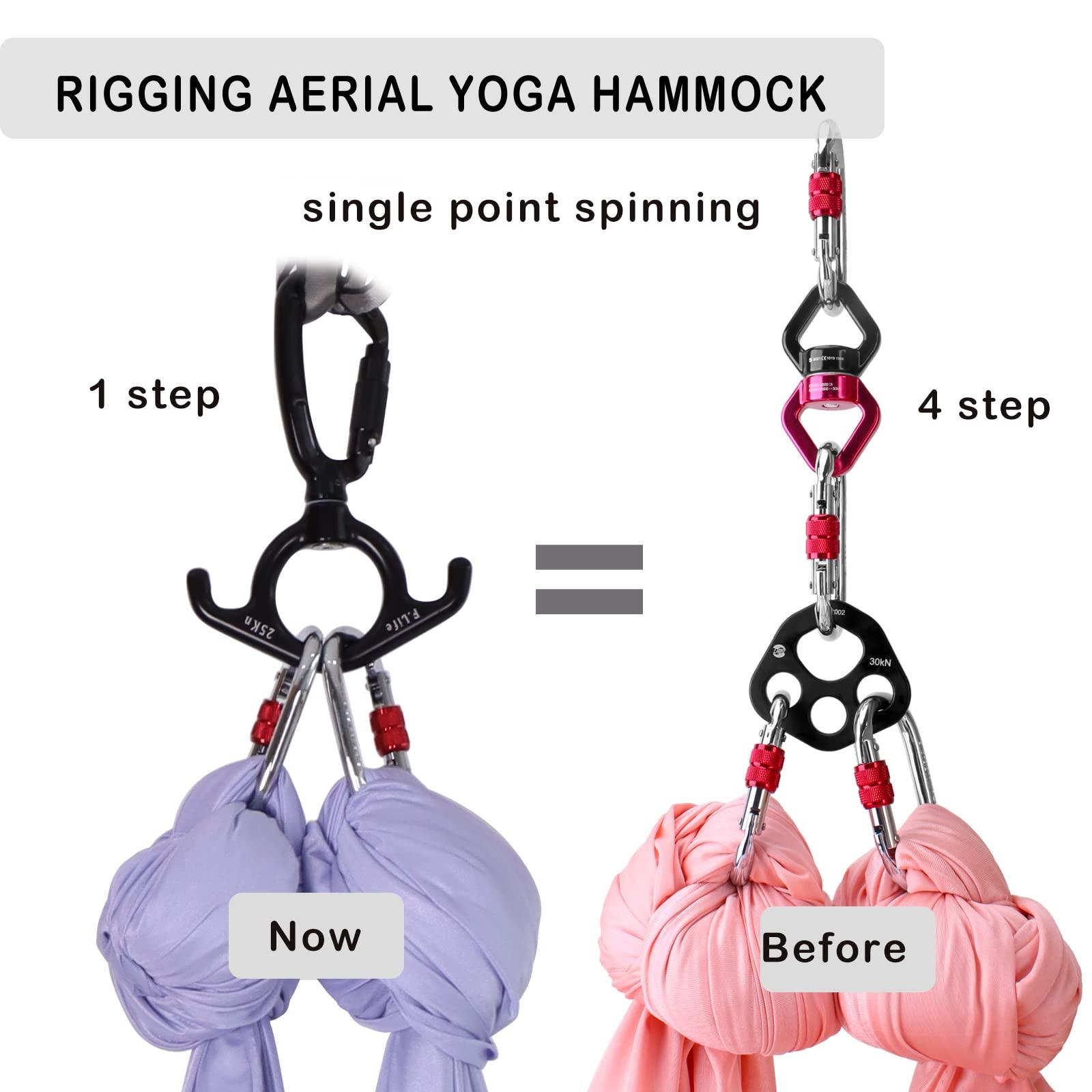 F.Life Aerial Silks Hardware or Single Point Yoga Hammock Rigging Aluminum Swivel D Auto Locking Carabiner Rated 25KN Low Ceilings