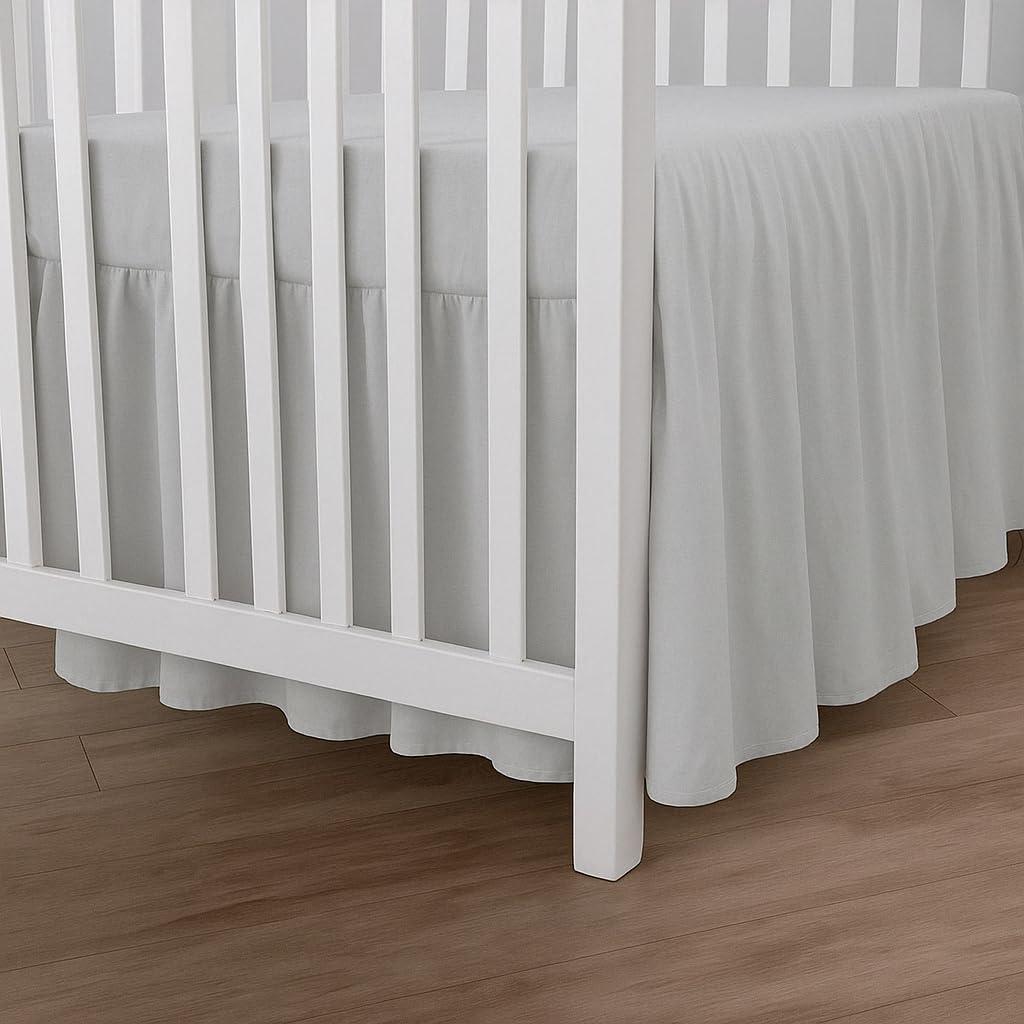Mattress-Homes Crib Skirt Dust Ruffle, 100% Natural Cotton, Nursery Mini Crib Toddler Bedding Skirt for Baby Boys or Girls,(Light Grey Solid - 24" x 38"/10" Drop)