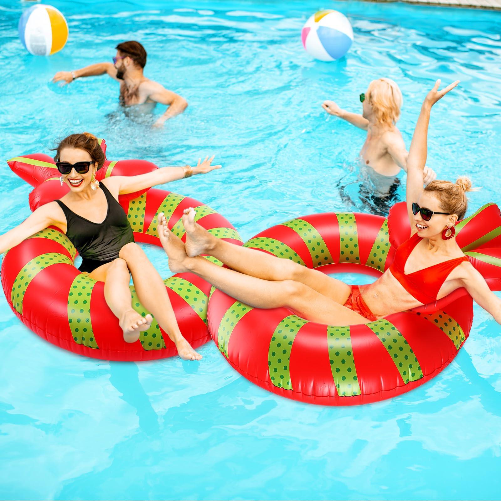 JellyArch JellyArch 2 Pcs Christmas Inflatable Wreath Decorations Inflatable Christmas Pool Ring Float with Bow Xmas Holiday Hanging Wreath Decor Indoor Outdoor for Party Window Lawn Yard Garden(43 Inches)