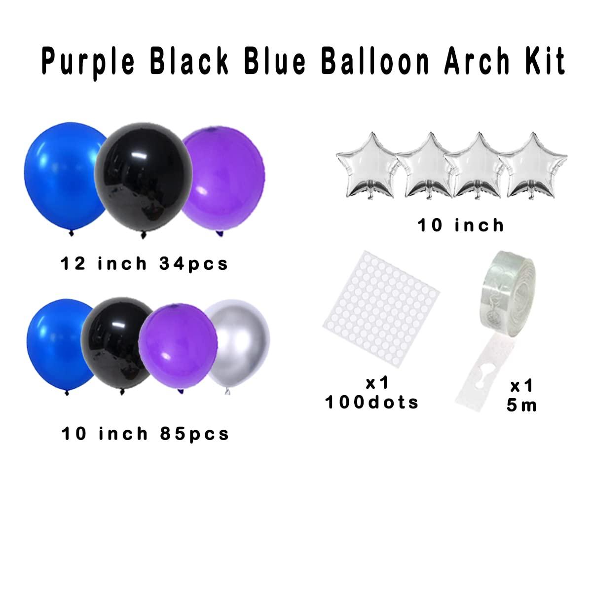 PASOCON Blue Black Purple Balloon Arch Garland Kit - 125PCS Purple Blue Balloons Blue Silver Black Balloons Video Game Birthday Decorations for Video Gaming Miner Birthday Halloween Party Decors