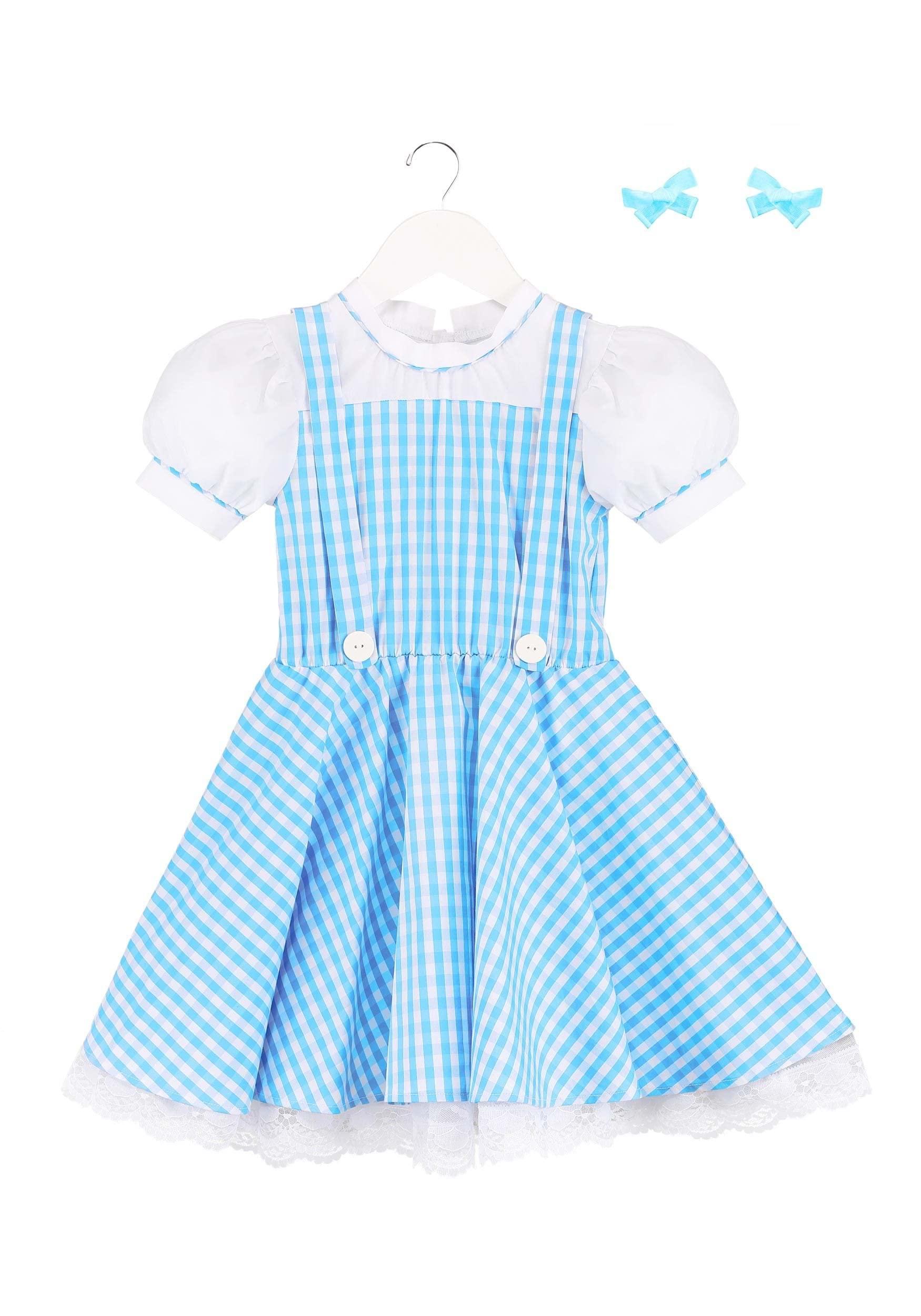 Fun Costumes Toddler Wizard of Oz Dorothy Costume for Girls, Blue Dress & Hair Bow Ties, Blue Checked Gingham Fairytale Dress 2T
