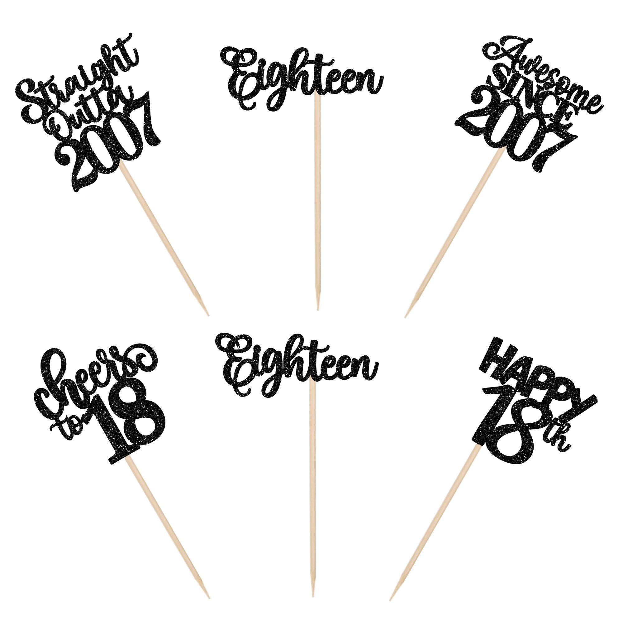 YCTHUNFISH 30 Pack 18th Birthday Cupcake Toppers Glitter Straight Outta 2007 Happy 18th Eighteen Awesome Since 2007 Cupcake Picks 18 Fabulous Cake Decorations for 18th Birthday Wedding Anniversary Party Black
