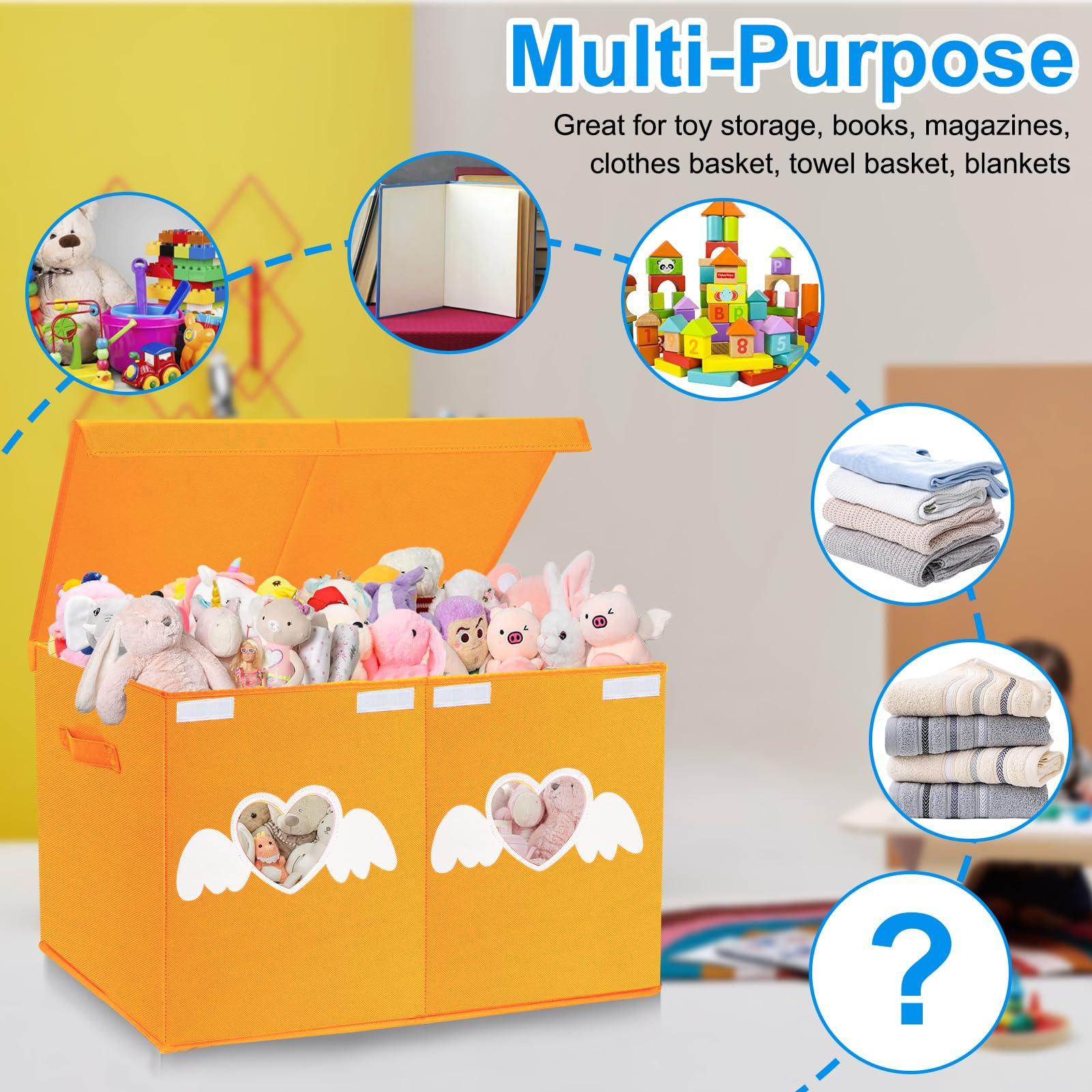 Xmasorme Large Toy Box Chest,Collapsible Sturdy Storage Bins with Lids,Large Kids Toy Storage Organizer Boxes Baskets for Kids,Boys,Girls,Toddler,Nursery Room,Playroom(Orange Heart)