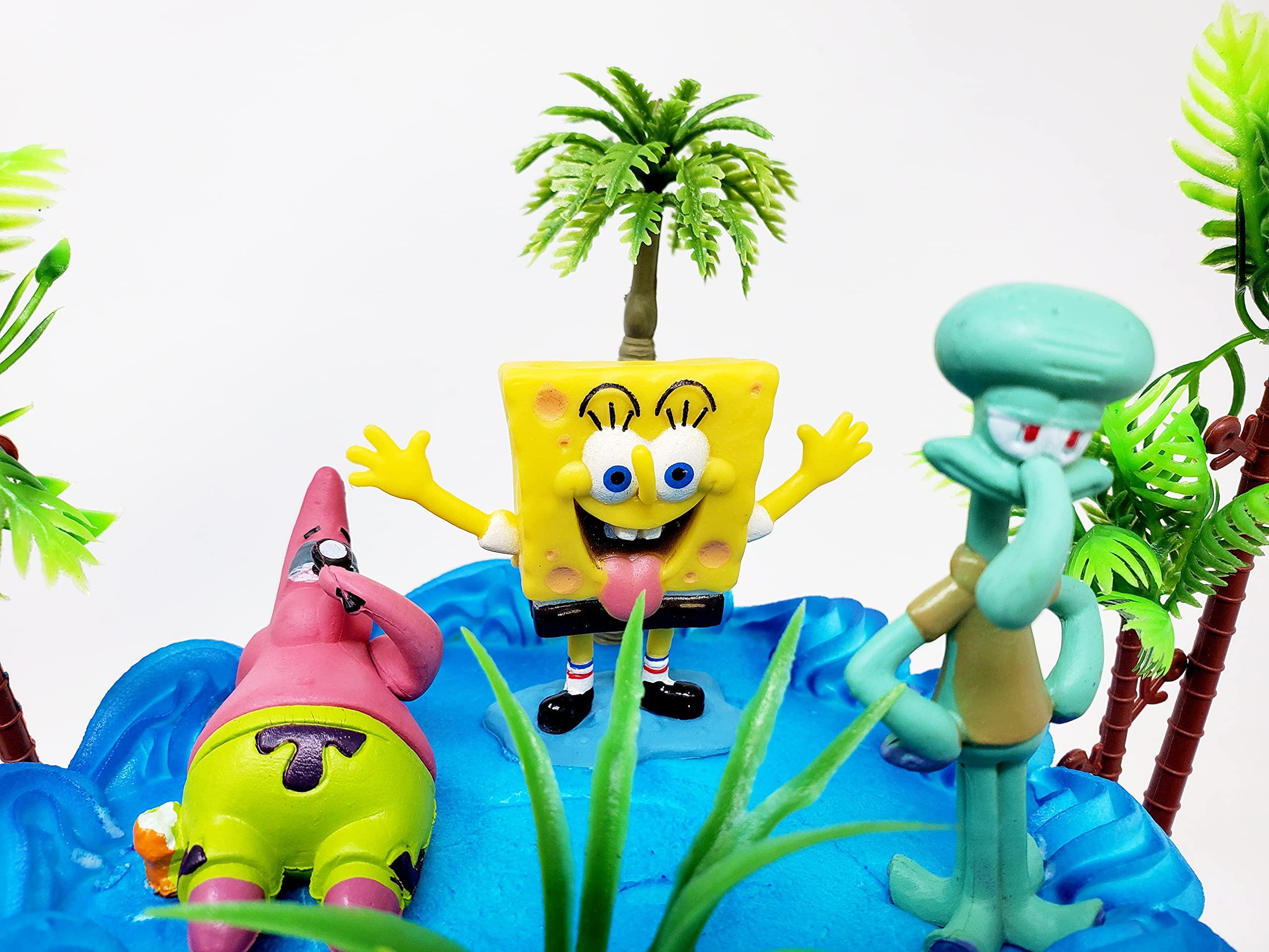 Birthday Celebrations Spongebob Squarepants Cake Topper with Random Character Figures and Decorative Accessories (Unique Design)