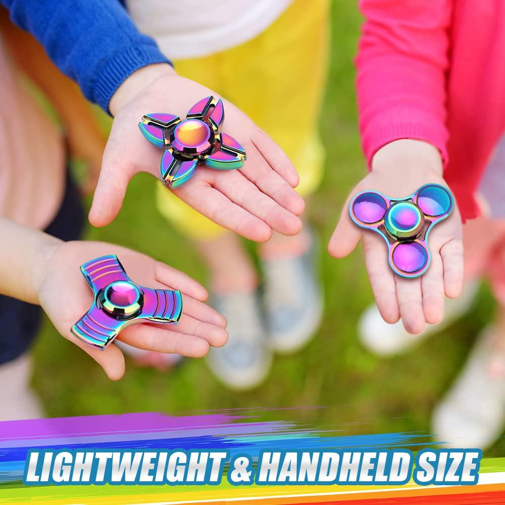 LNCOJOLM 7 Pack Rainbow Fidget Spinners Pack Stress Relief Toys for Kids Adults, Finger Hand Spinner Metal Fidget Bulk Set Desk Toy for Anti-Anxiety Focus, Cool Small Gadget Novelty Gifts Party Favor