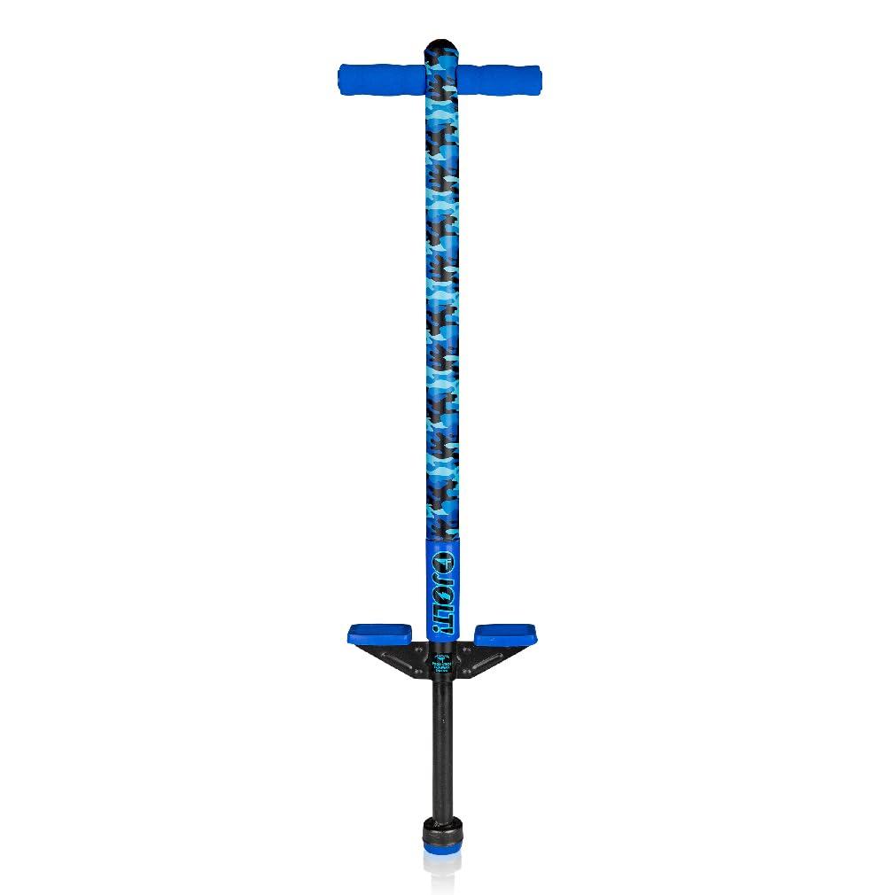 Flybar Flybar Pogo Stick for Kids, 40 to 80 Pounds, Perfect for Beginners, Easy Grip Foam Handles, Anti-Slip Foot Pegs, Outdoor Toys for Boys, Jumper Toys for Girls, Outside Toys for Kids (Jolt, Blue Camo)