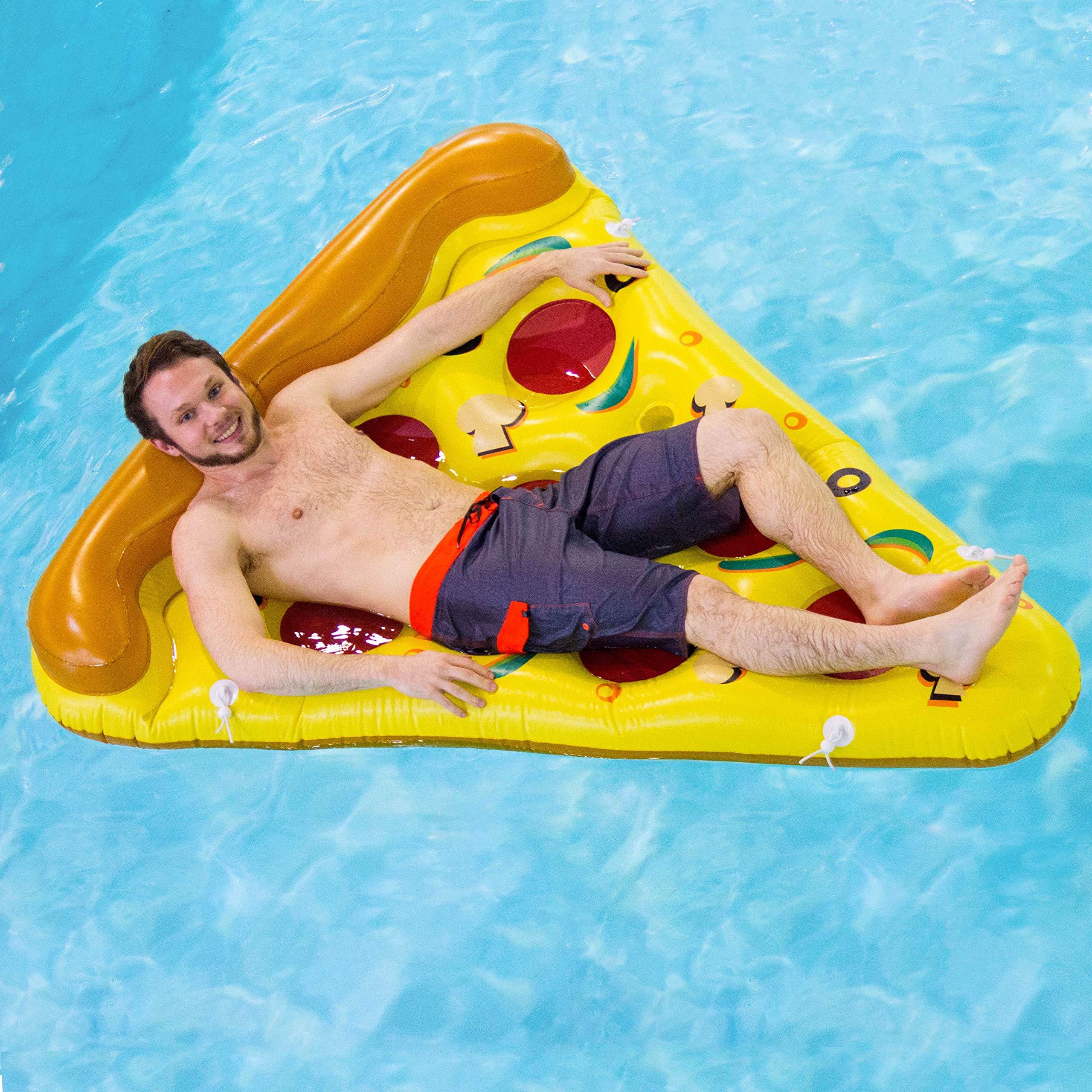 Swim Central Inflatable Yellow and Orange Pizza Slice Swimming Pool Float Raft - 72"