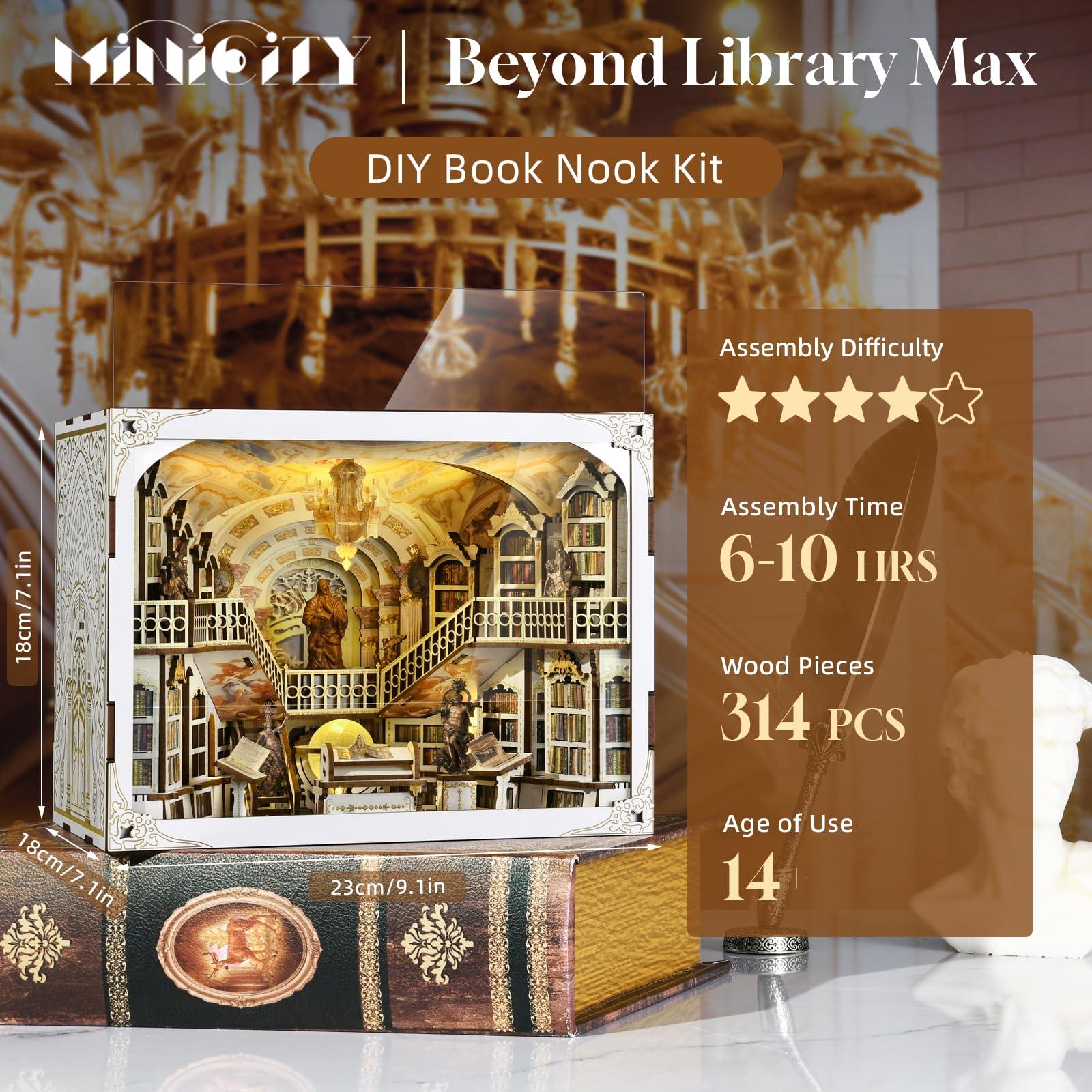 MiniCity MiniCity Book Nook Kit, DIY DIY Miniature Dollhouse for Adults, Beyond Library 3D Wooden Puzzle Bookend Bookshelf Insert Decor with LED Light Gifts for Book Lovers (Library of Gods Max)