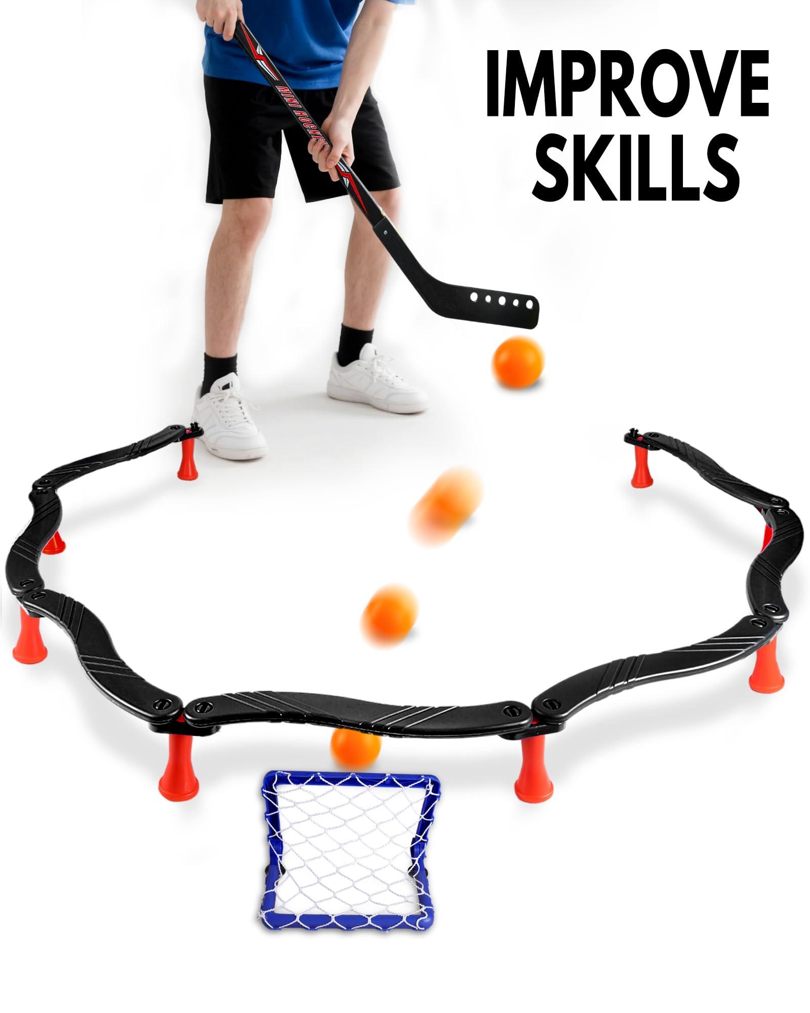 SPORTY PLAY SPORTY PLAY Adjustable Hockey Stick Handling Trainer - Improve Ball Control, Coordination, & Reaction Time - Ideal for Drills & Skill Development