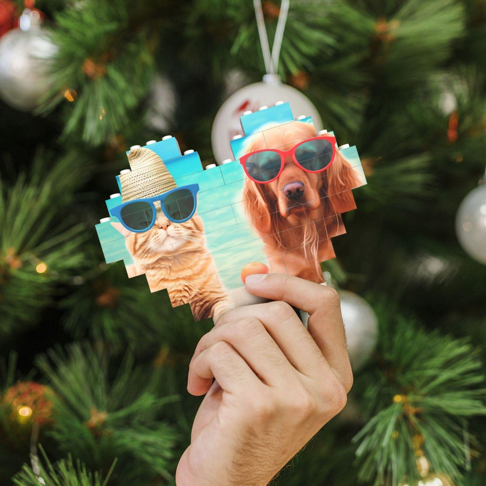 RLDOBOFE Building Block Puzzle Heart Shaped Building Bricks for Adults Summer Beach Funny Cat Dog Block Puzzle Building Brick Block Puzzles for Ornament Hanging 3D Micro Building Blocks for Home Decor