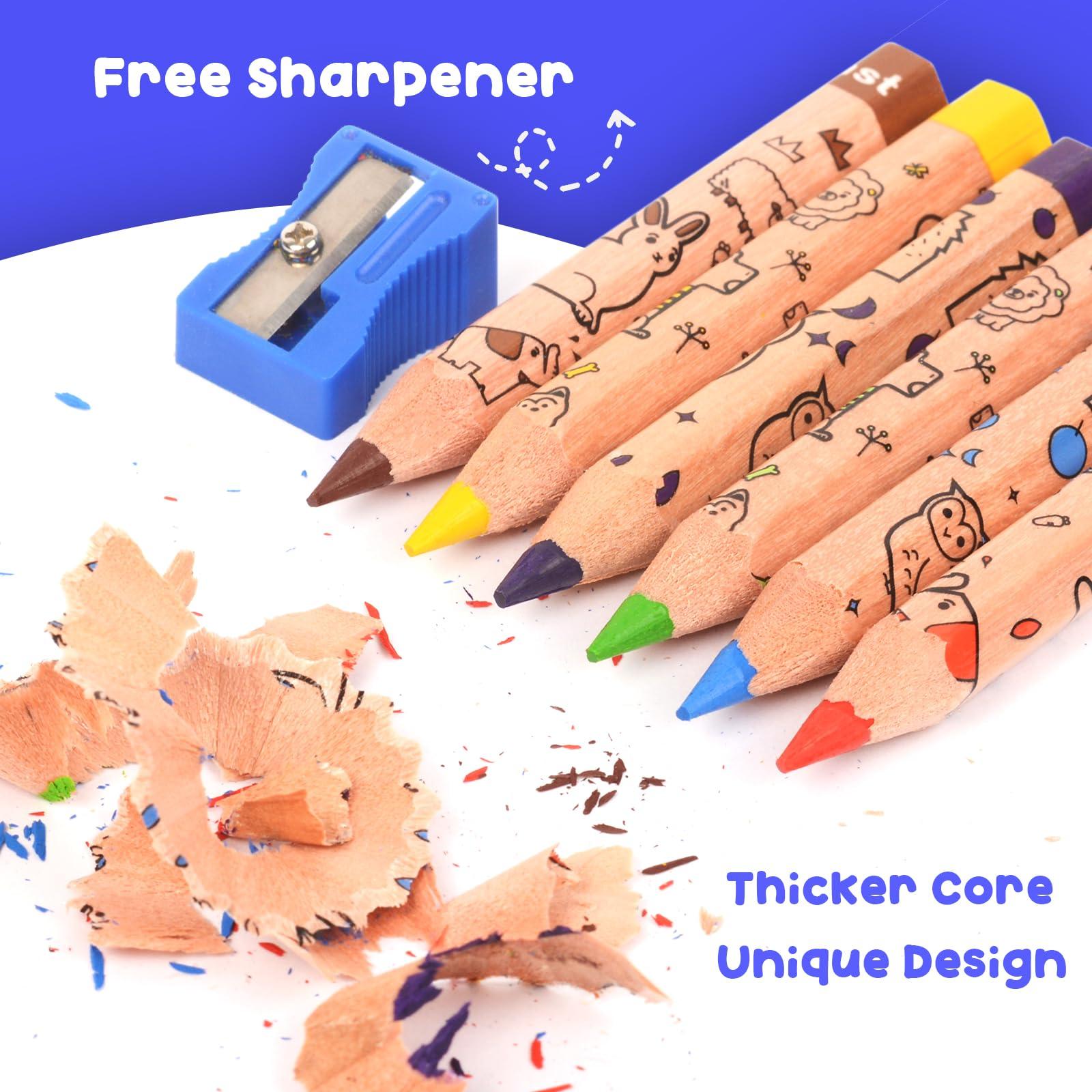 ThEast ThEast 12 Short Colored Pencils for Kids, Valentines Day Gifts for Kids, Cute Animal Toddlers Color Pencils with Sharpener, Preschool Party Favors, Pre-Sharpened(Pack of 1)