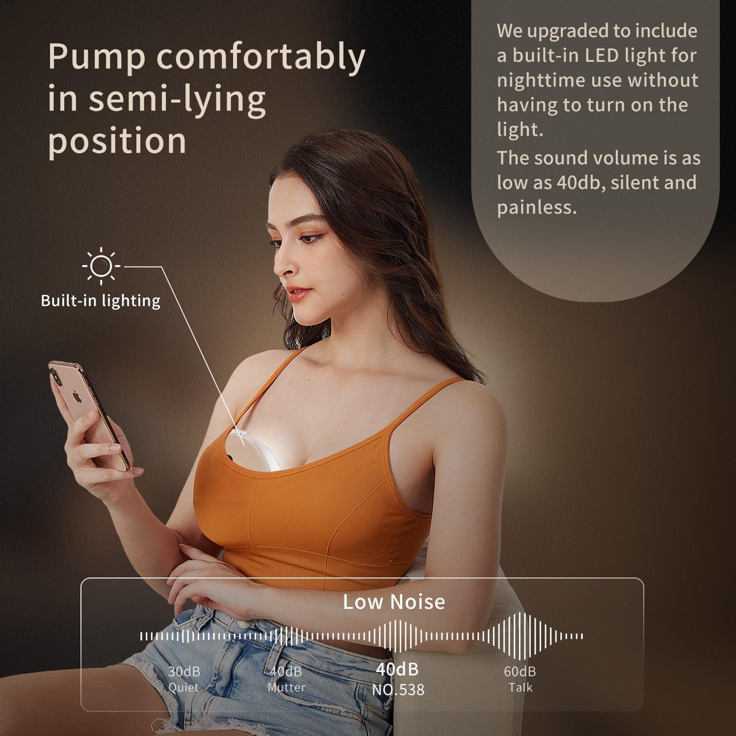 Springhope Springhope Wearable Breast Pump Hands Free, Electric Portable Breastfeeding Pump Wireless, APP & Semi-Lying Suction with 3 Modes 12 Levels, Quiet & Painless Breast Pump, 28/24/21/19mm Flange, 2 Pack