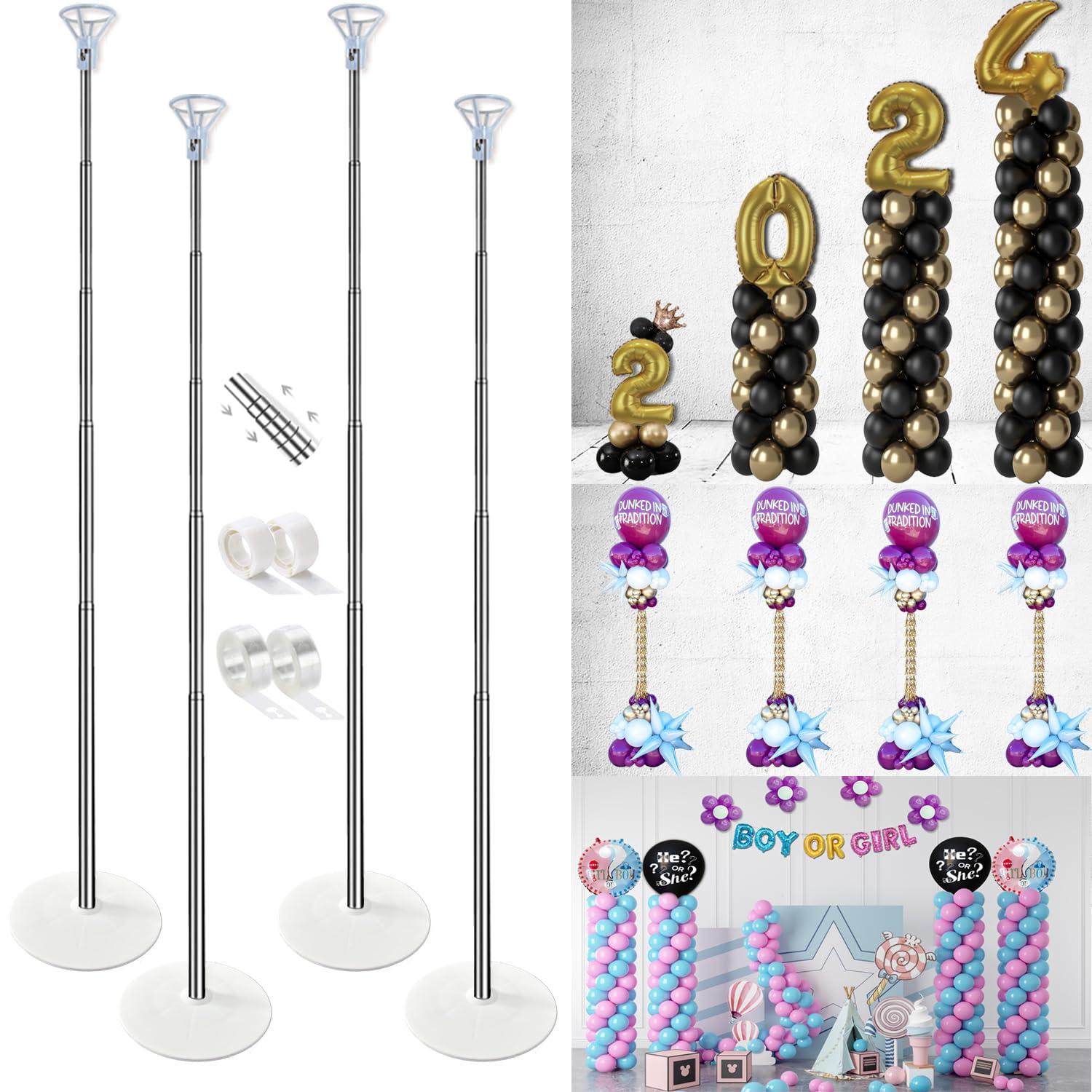GIMCALO GIMCALO Balloon Column Stand Kit Set of 4, 7ft Height Adjustable Balloon Arch Kit with 2 Ballon Garland Strip, Metal Telescopic Pillar Balloon Stand, Birthday Party, Graduation, Halloween Decorations