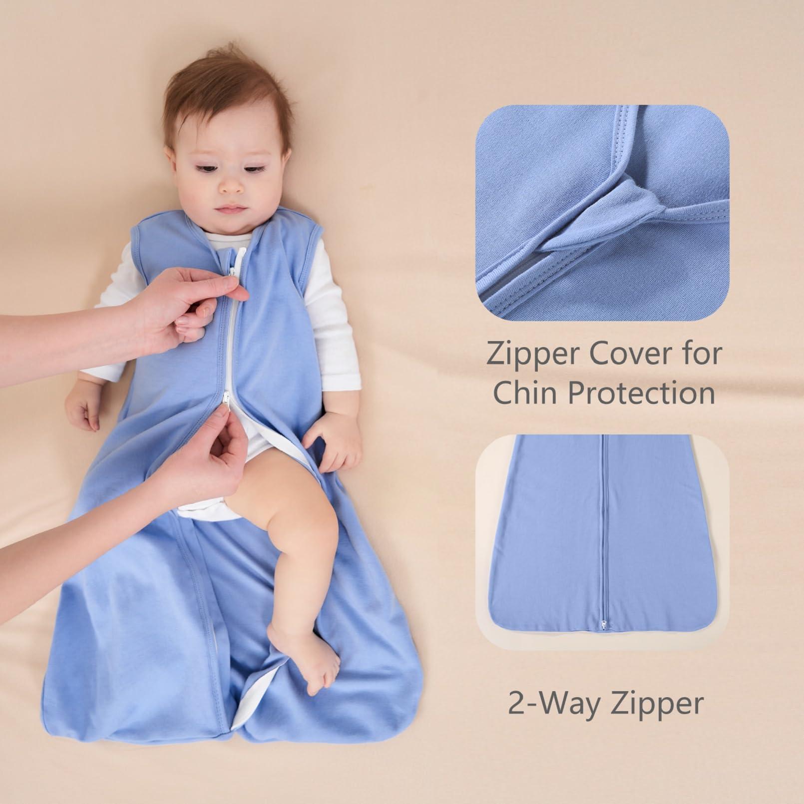 FIEMOL FIEMOL Baby Sleep Sack 12-18 Months, 100% Cotton Sleeping Sack for Newborn and Infant, 3 Pack Baby Wearable Blanket, 0.5 Tog Lightweight Double Zipper Sleep Bag Apricot