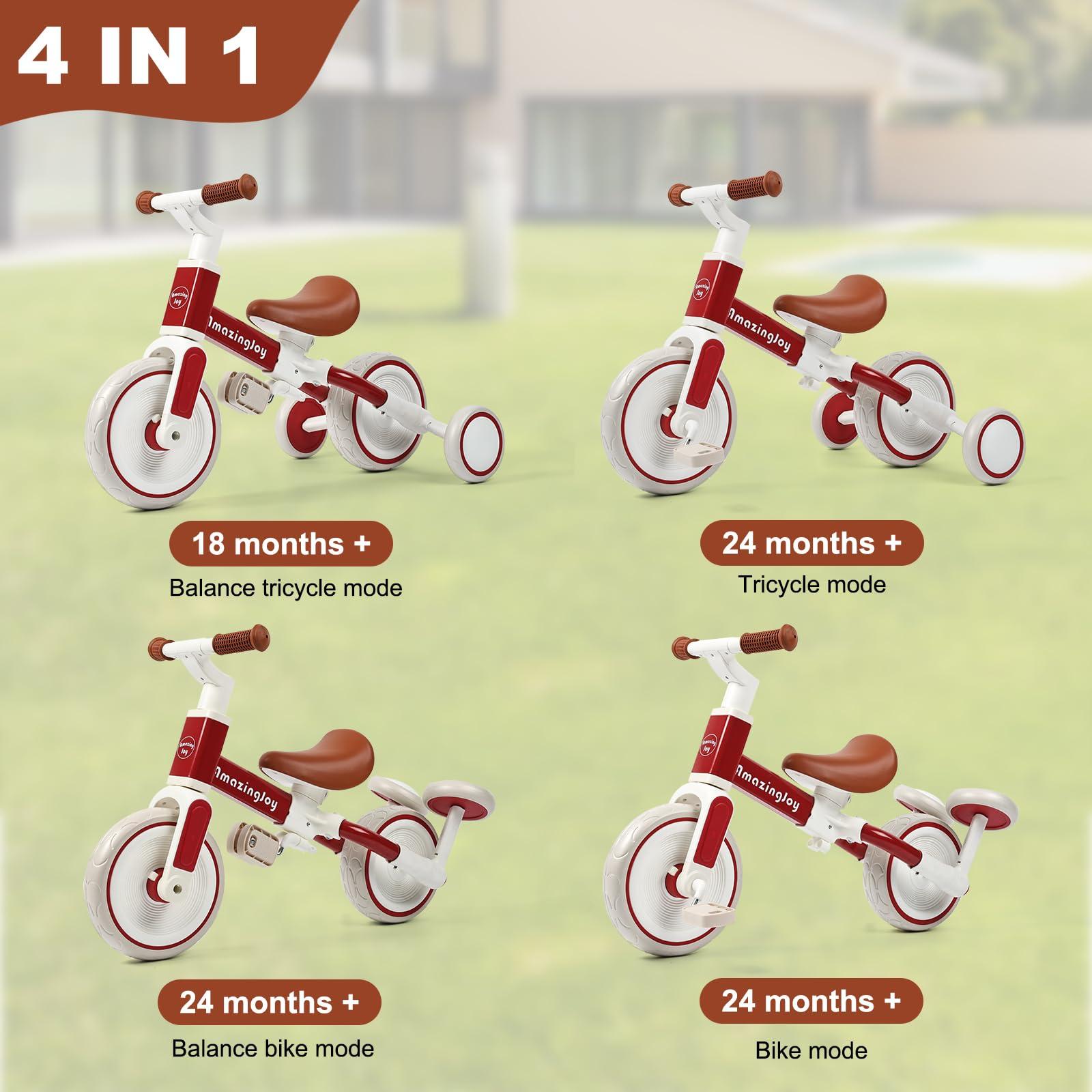 AmazingJoy AmazingJoy Tricycle for Toddlers 1-3 Year Old,Toddler Trike,4 in 1 Baby Balance Bike for 2 3 4 Year Old Girls,Kids Bikes Toys with Easy Assembly Removable Pedal Birthday Gifts for Christmas