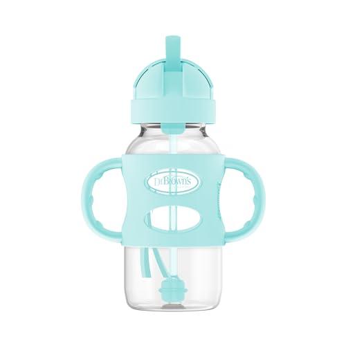 Dr. Brown's Dr. Brown's Milestones Wide-Neck Sippy Straw Bottle with 100% Silicone Handles and Weighted Straw, 9 oz/270 mL, Green, 6m+