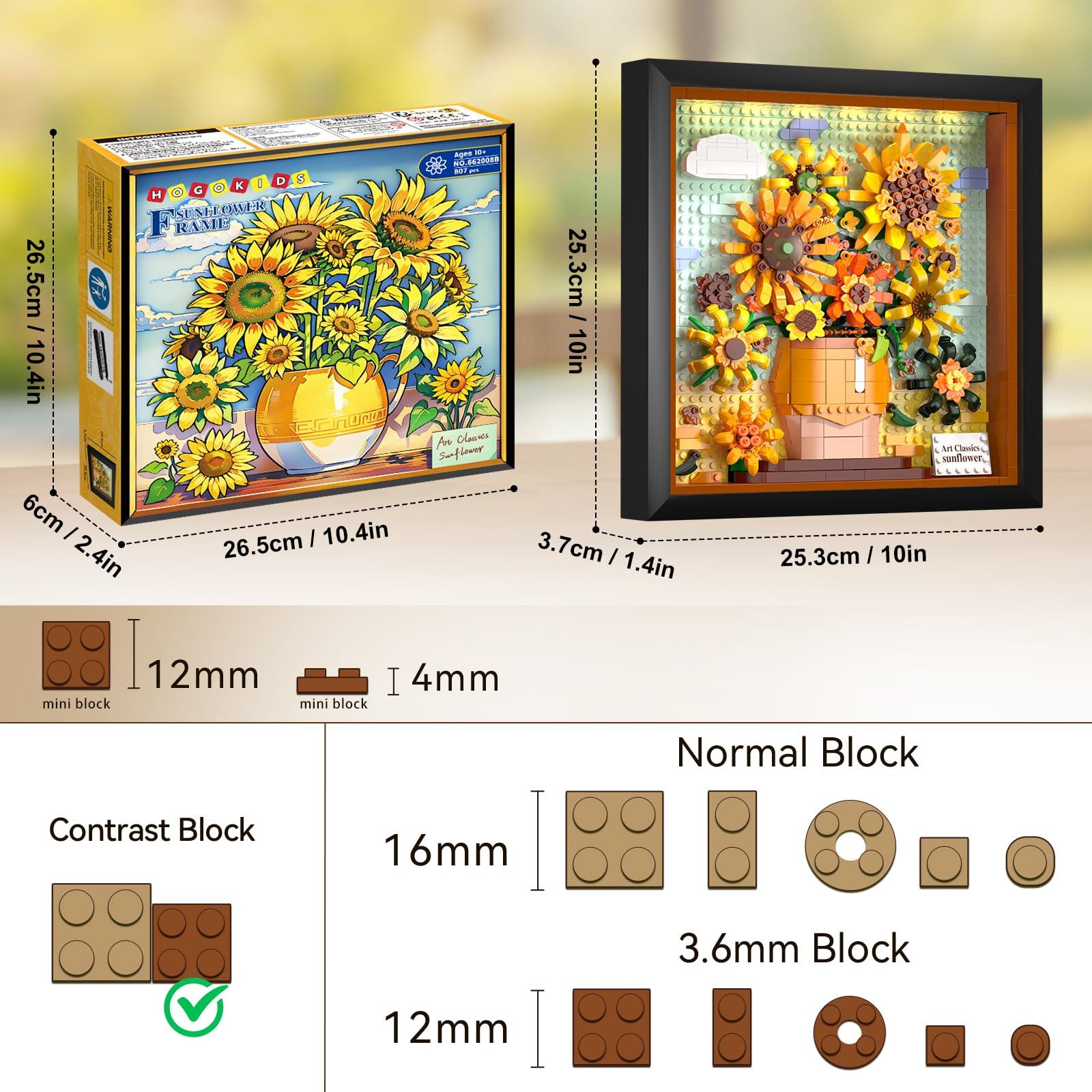 HOGOKIDS HOGOKIDS Flowers Sunflower Building Set with Lights - Vincent Van Gogh Painting Frame Artwork Mini Building Blocks Toy for Home Dcor Wall Art Architecture Sets for Adults Teens - 807PCS