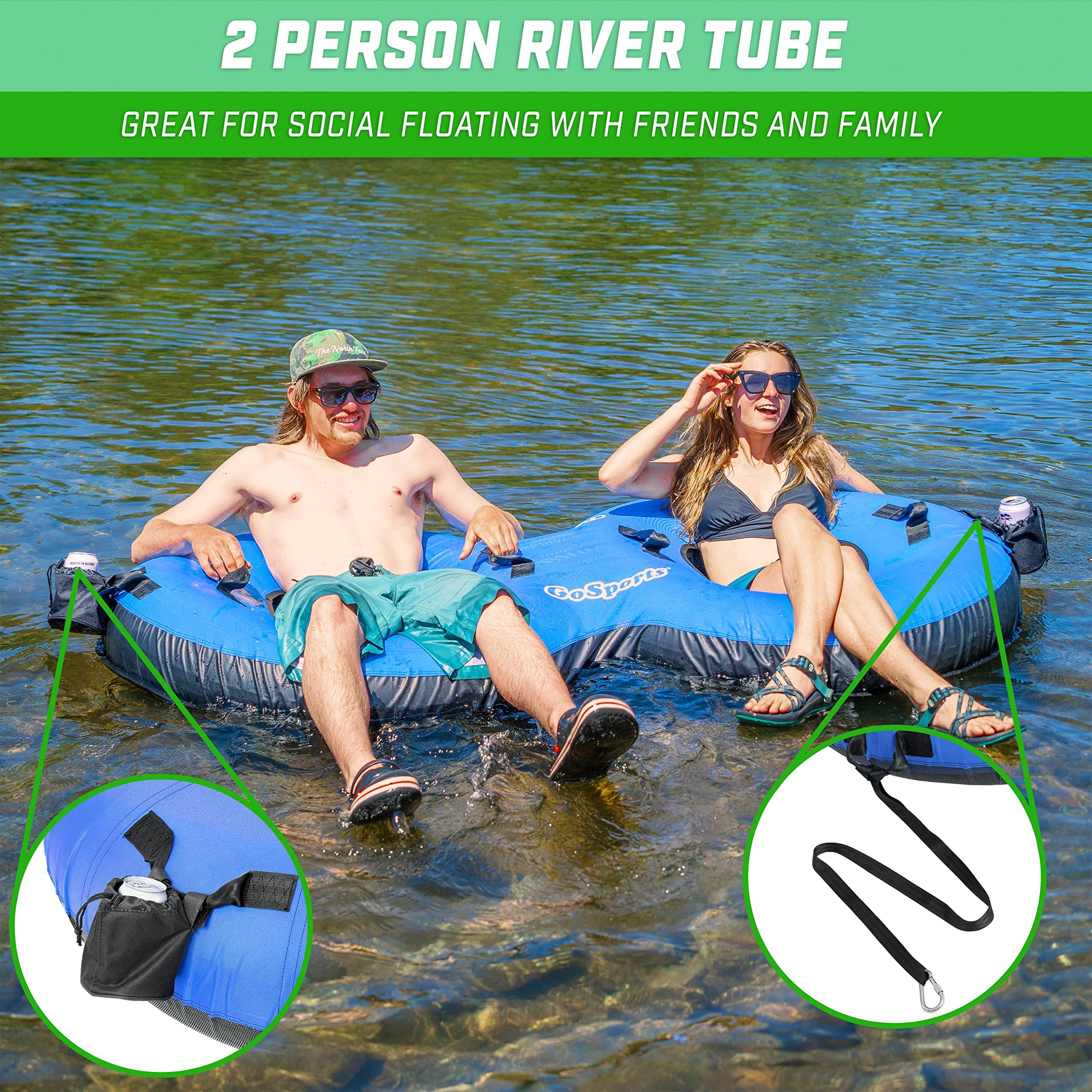 GoSports GoSports Heavy-Duty 2 Person Floating River Tube with Premium Canvas Cover-Commercial Grade Double River Tube-Blue
