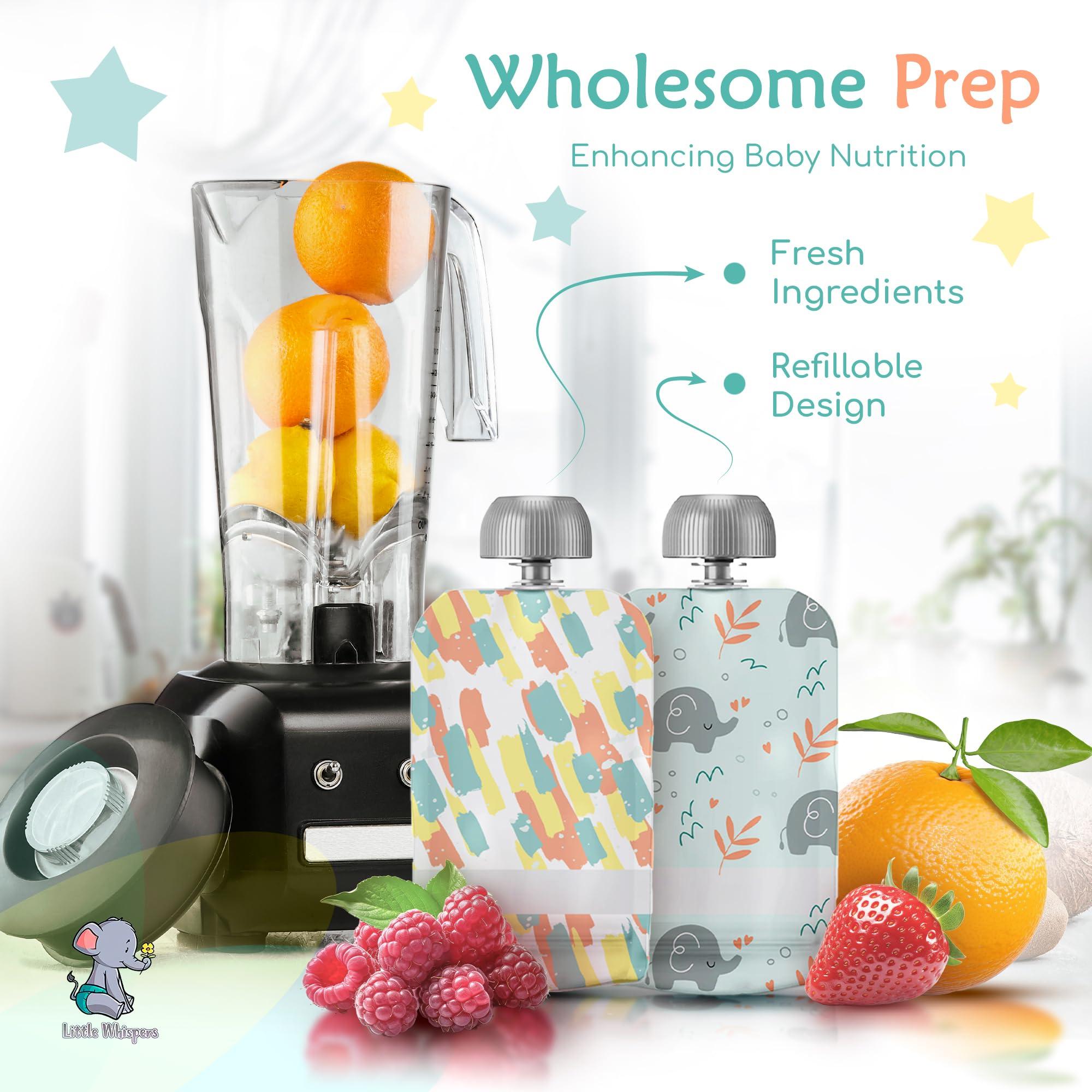 Little Whispers LittleWhispers Reusable Baby Food Pouches - Refillable with Applesauce, Yogurt, Fruit Puree, Smoothie - 10 Pack - Toddler & Kids Squeeze Pouch