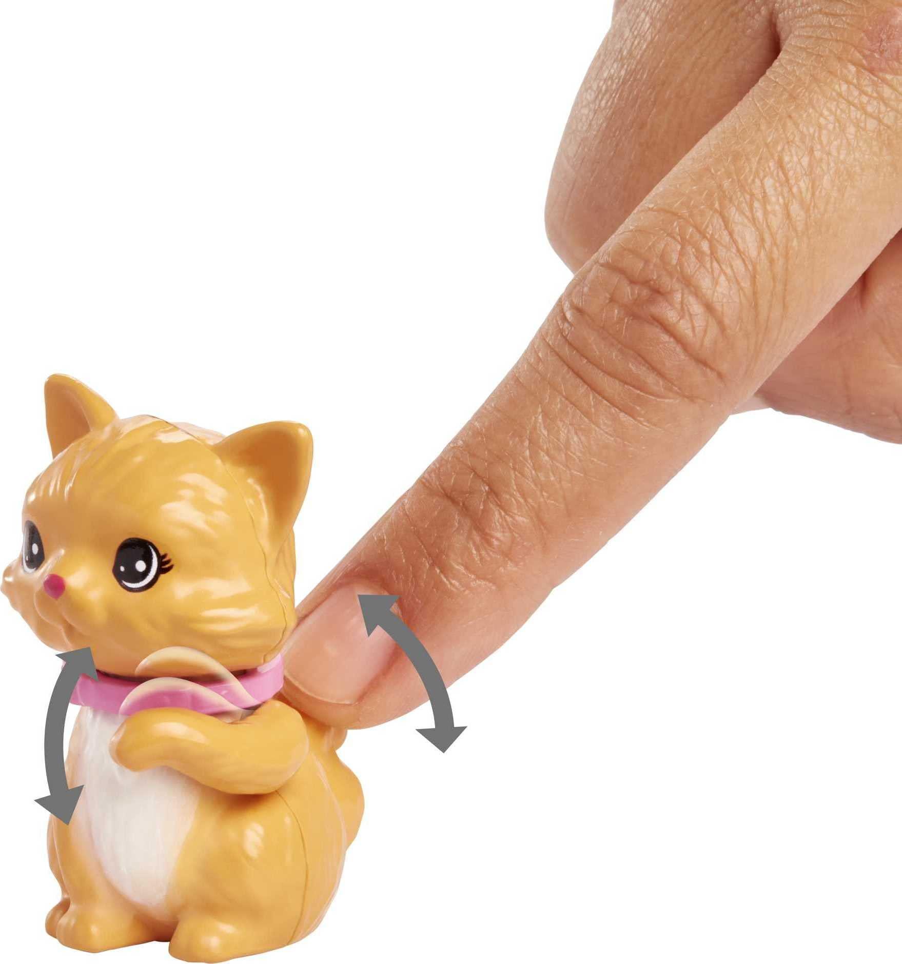 Barbie Barbie Pets and Accessories, Interactive Kitty Playset with Moving Paw and Head, 11 Animal Themed Pieces